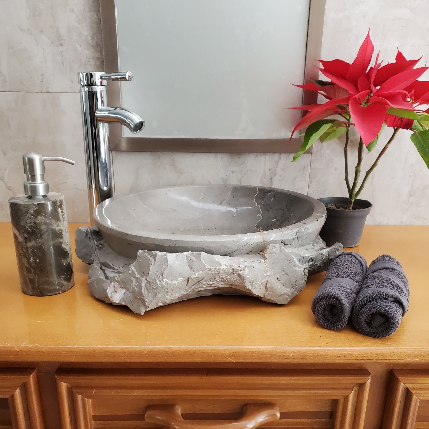 S23_27 Bardigio Marble Stone Vessel Sink - 15 x 15 inch