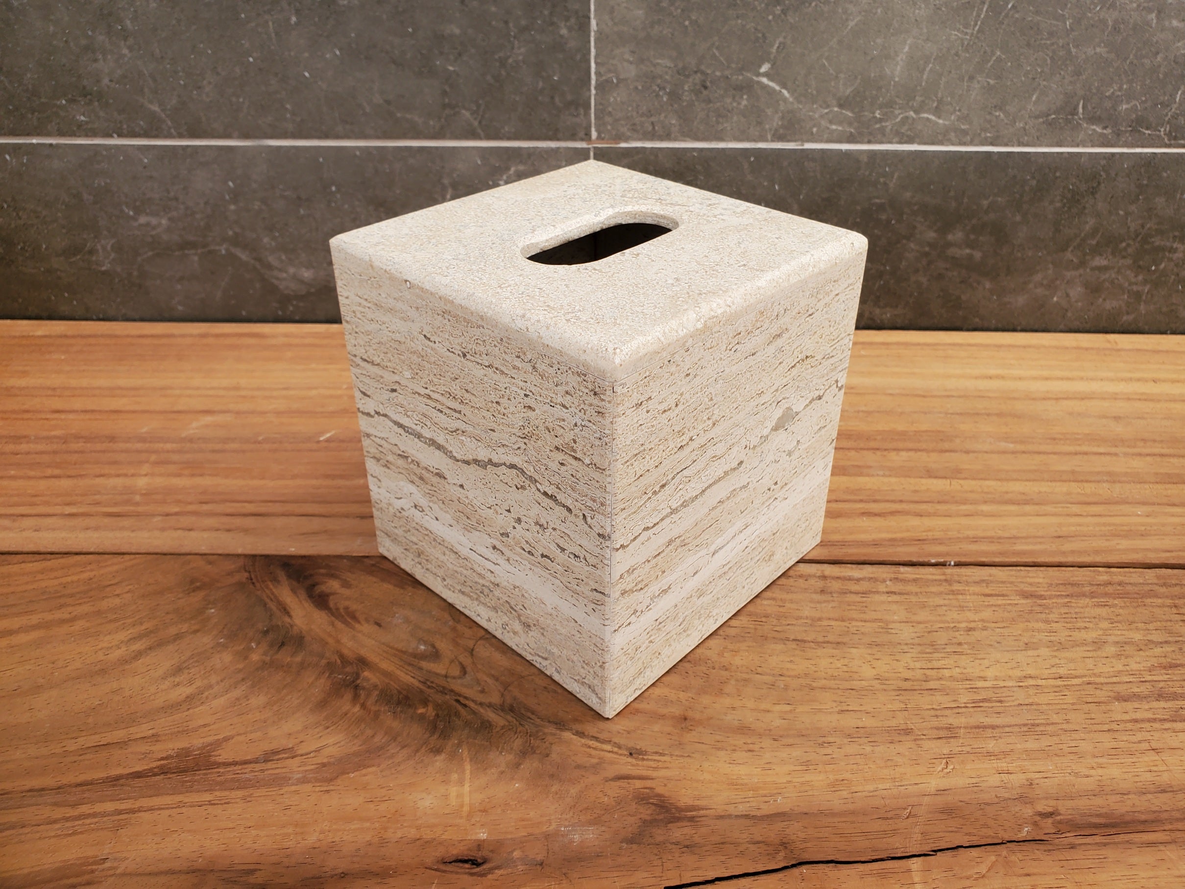 TCSQ_59 Travertine Stone Tissue Box Cover - Cube