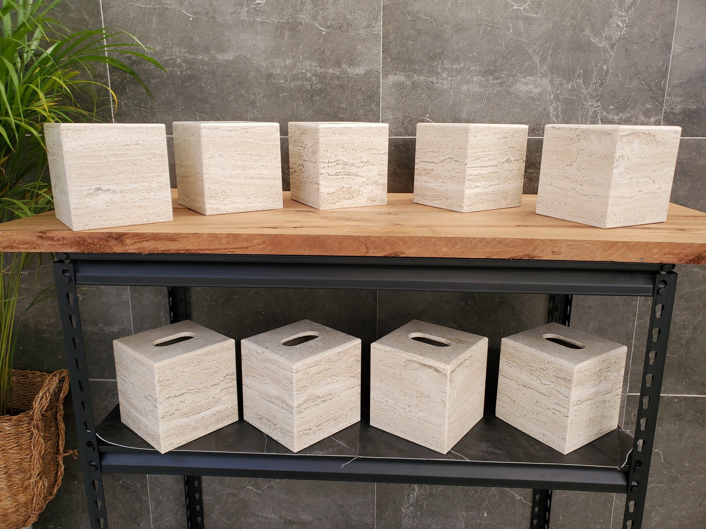 TCSQ_59 Travertine Stone Tissue Box Cover - Cube