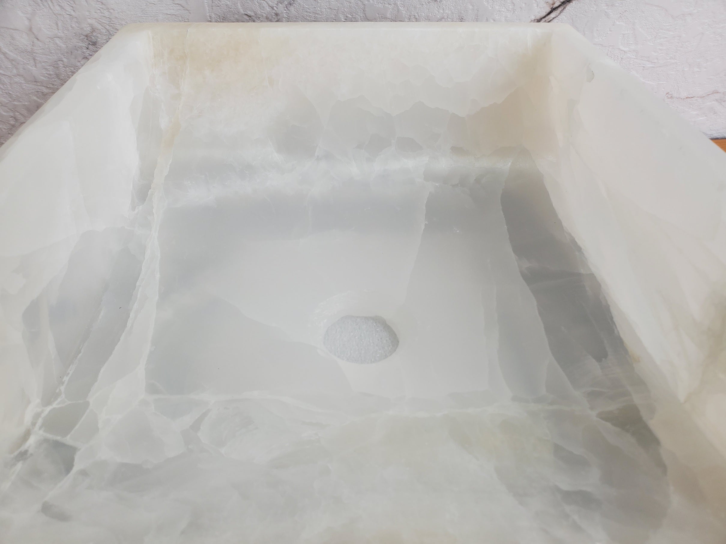 S35_12 White Onyx Marble Vessel Sink – Luxury Natural Stone Countertop Sink, Rectangular Vanity Basin, Spa Bathroom Decor, 17.5x13