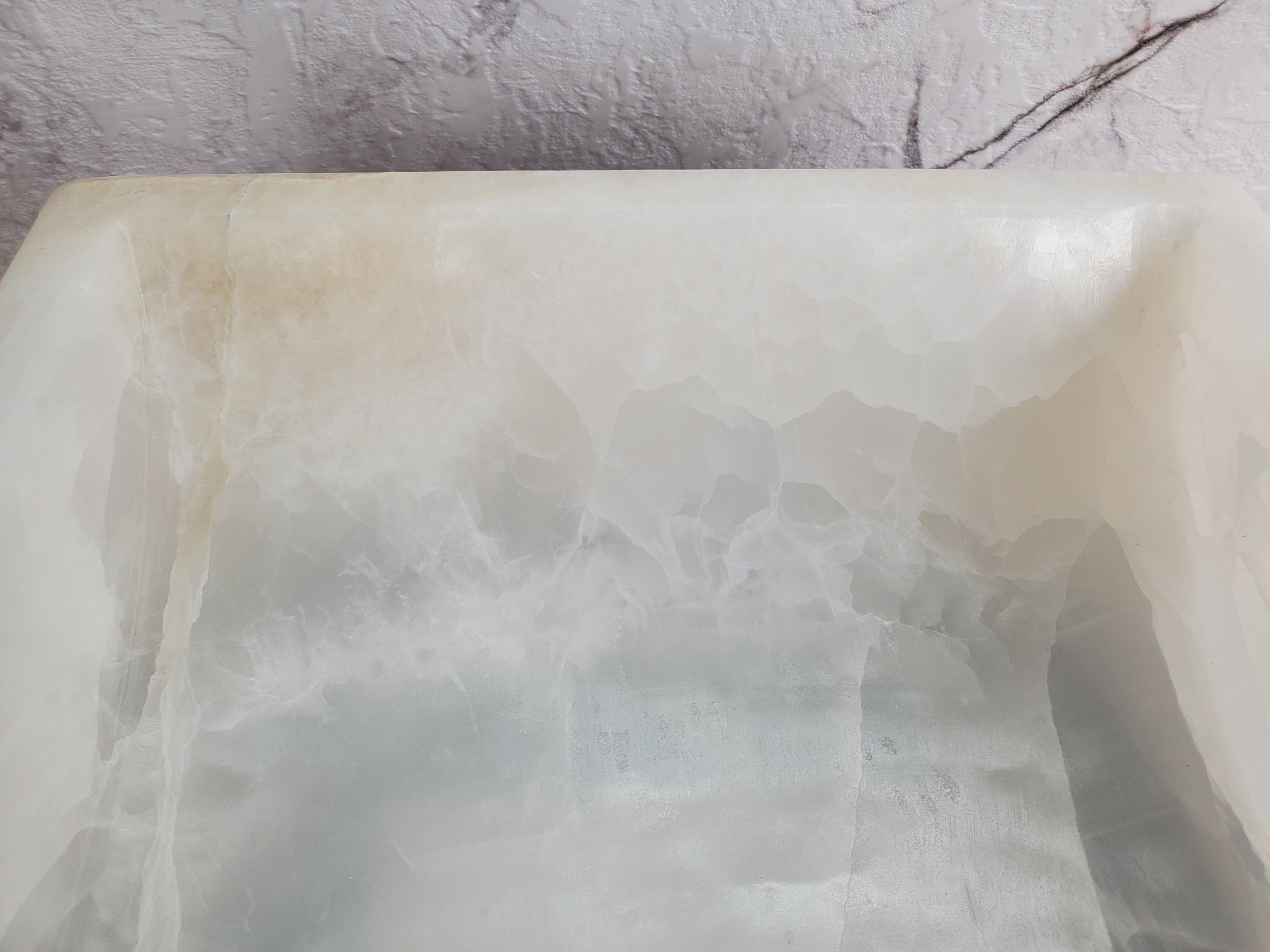 S35_12 White Onyx Marble Vessel Sink – Luxury Natural Stone Countertop Sink, Rectangular Vanity Basin, Spa Bathroom Decor, 17.5x13
