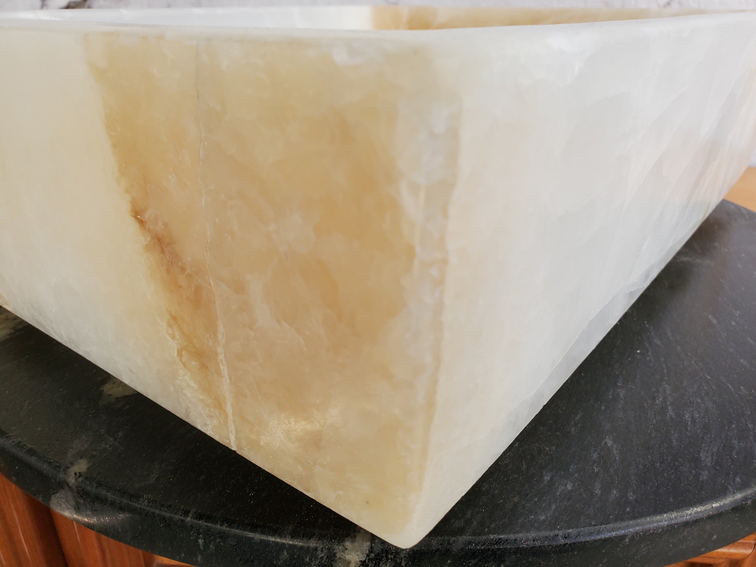 S35_12 White Onyx Marble Vessel Sink – Luxury Natural Stone Countertop Sink, Rectangular Vanity Basin, Spa Bathroom Decor, 17.5x13