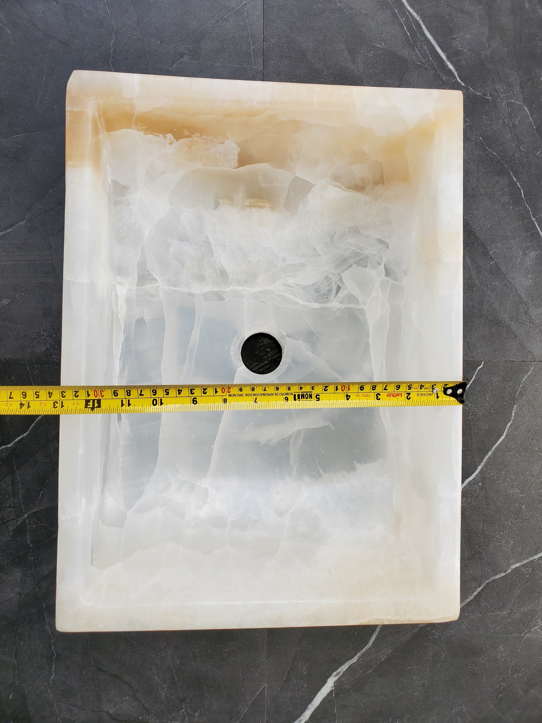 S35_12 White Onyx Marble Vessel Sink – Luxury Natural Stone Countertop Sink, Rectangular Vanity Basin, Spa Bathroom Decor, 17.5x13