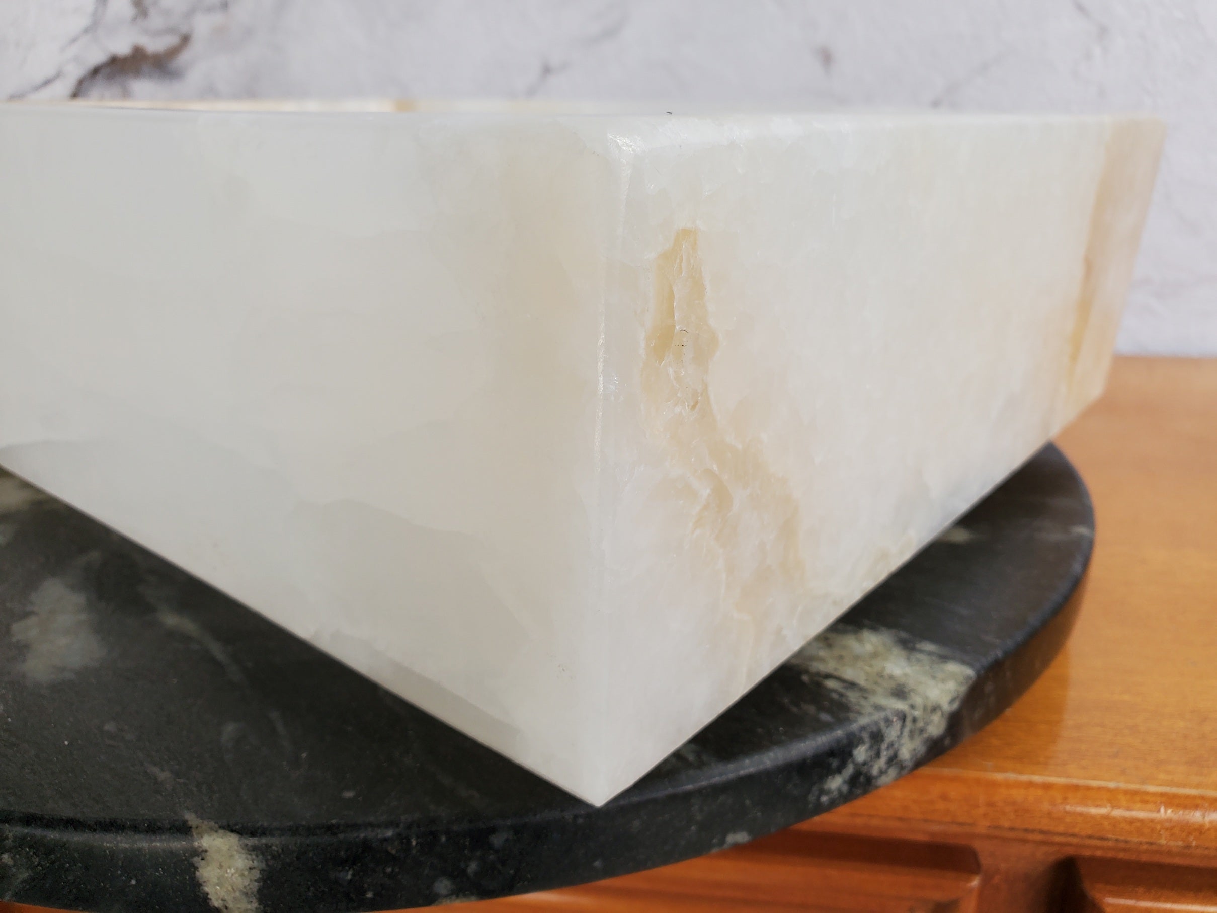 S35_12 White Onyx Marble Vessel Sink – Luxury Natural Stone Countertop Sink, Rectangular Vanity Basin, Spa Bathroom Decor, 17.5x13