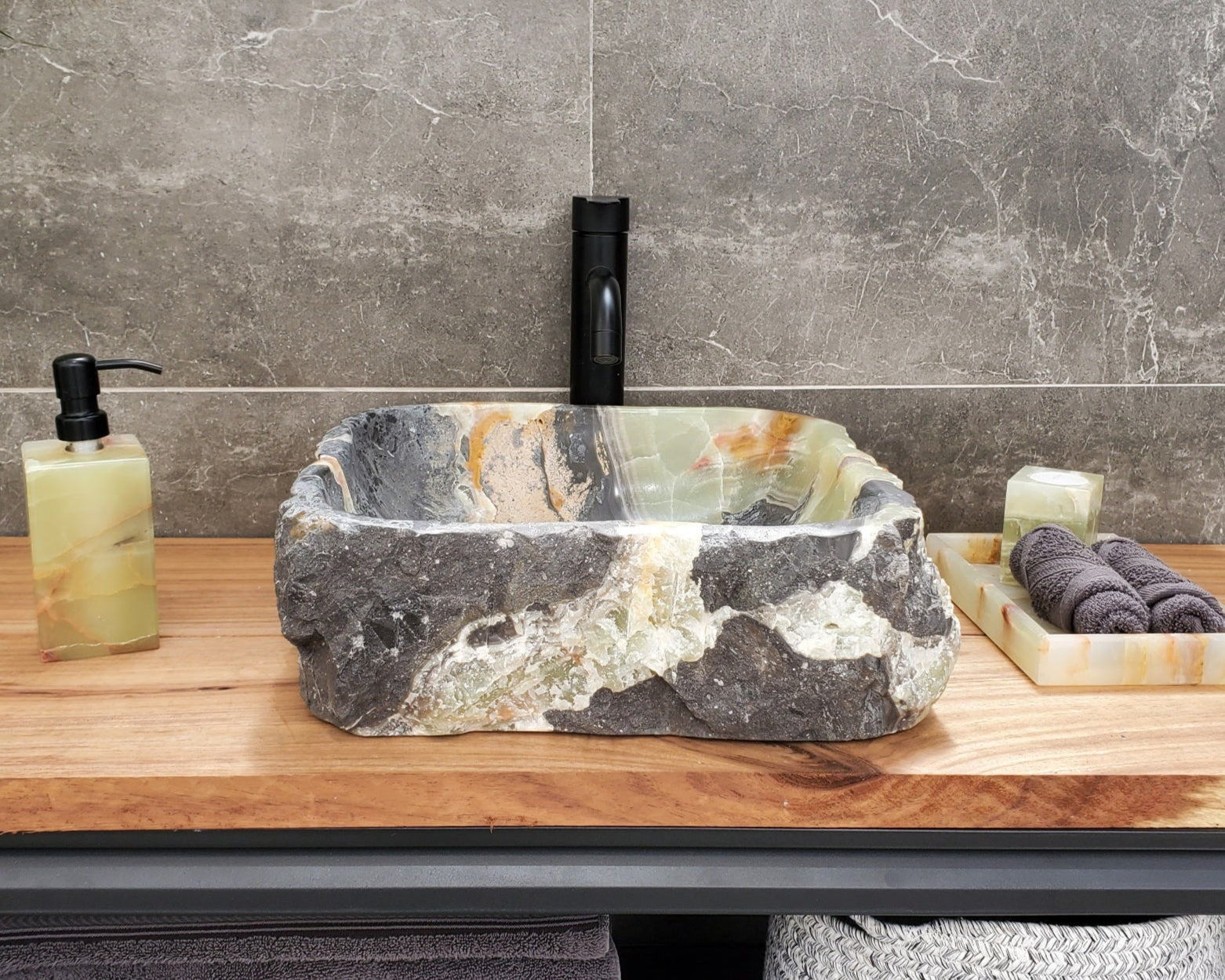 S30_36 Onyx Stone Vessel Bathroom Sink