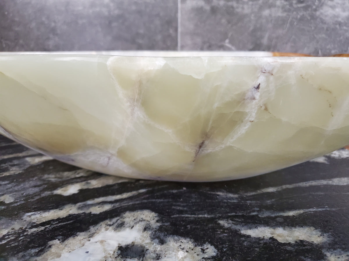 Green Onyx Marble Vessel Sink – Natural Stone Countertop Sink, Polished Vanity Basin, Luxury Spa Bathroom Decor 19x13 Inch S40_09 Bathroom Sinks Featured Onyx Sinks Sinks