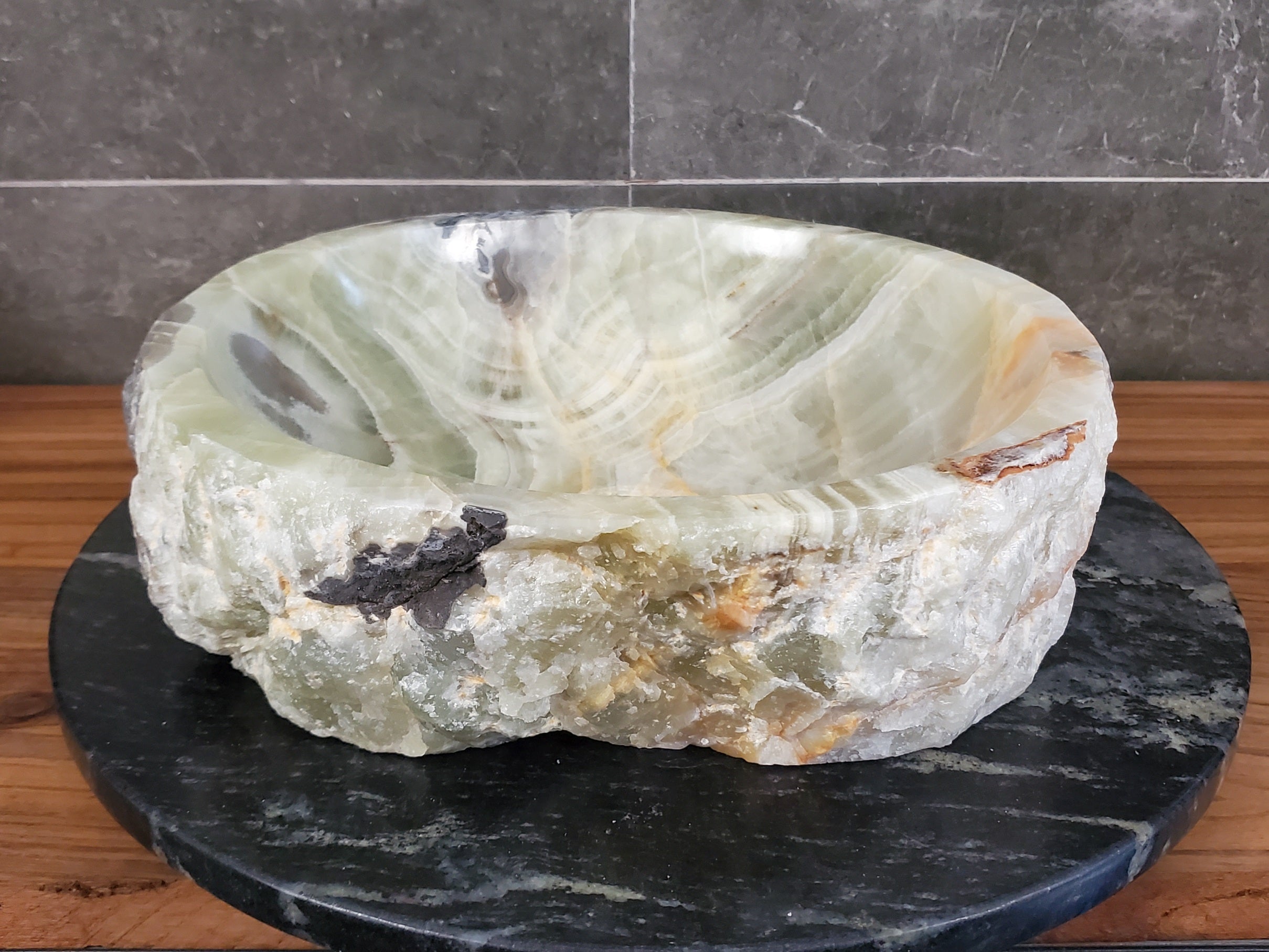 Green Onyx Marble Vessel Sink, Natural Stone Vanity Basin, Polished Bathroom Countertop Sink, Spa Decor 15x15 Inch S40_02 Bathroom Sinks Featured Onyx Sinks