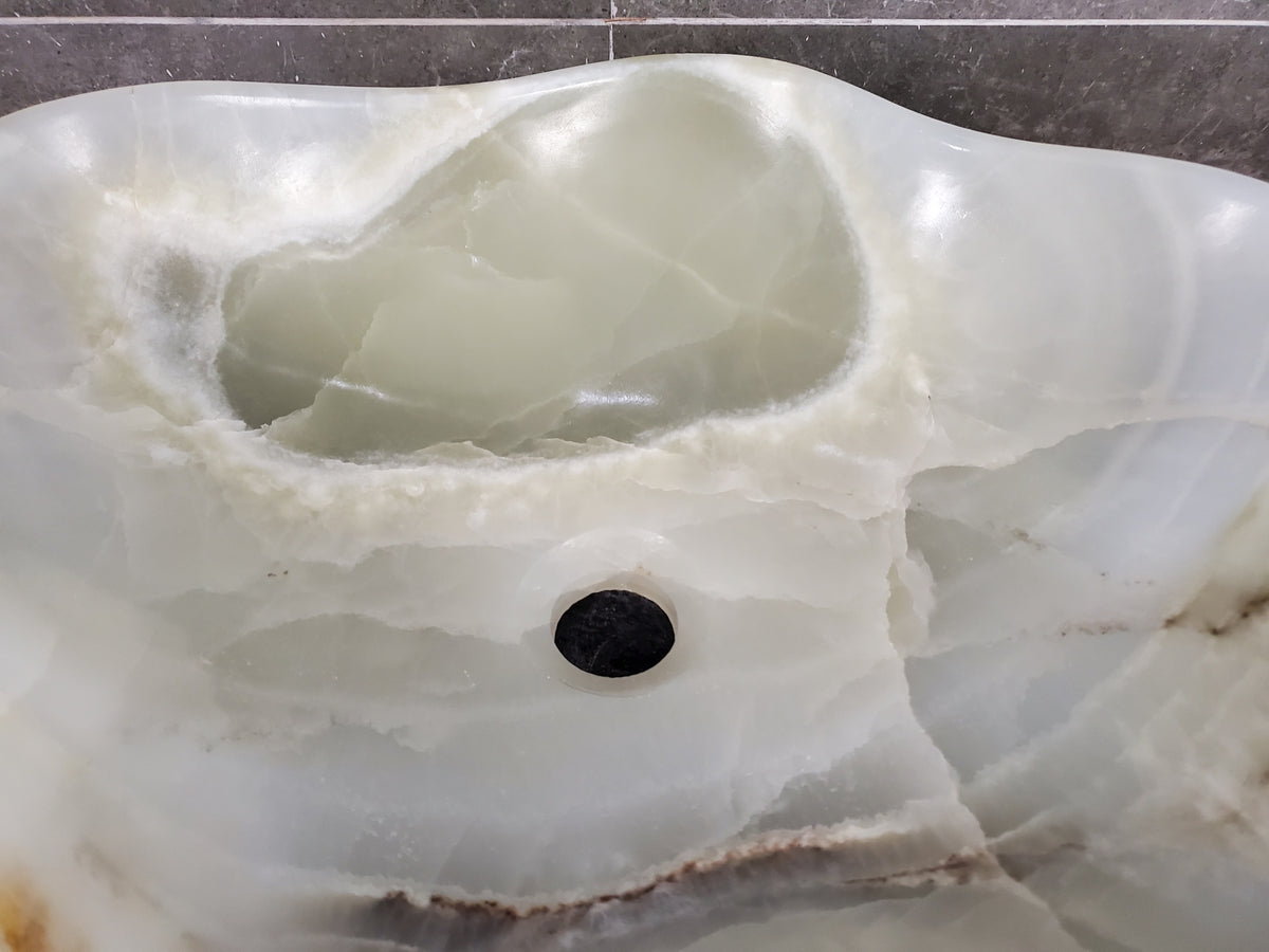 Green Onyx Marble Vessel Sink, 22x17 Inch Natural Stone Countertop Basin, Polished Luxury Vanity Sink, Spa Bathroom Decor S40_08 Bathroom Sinks Featured Onyx Sinks Sinks