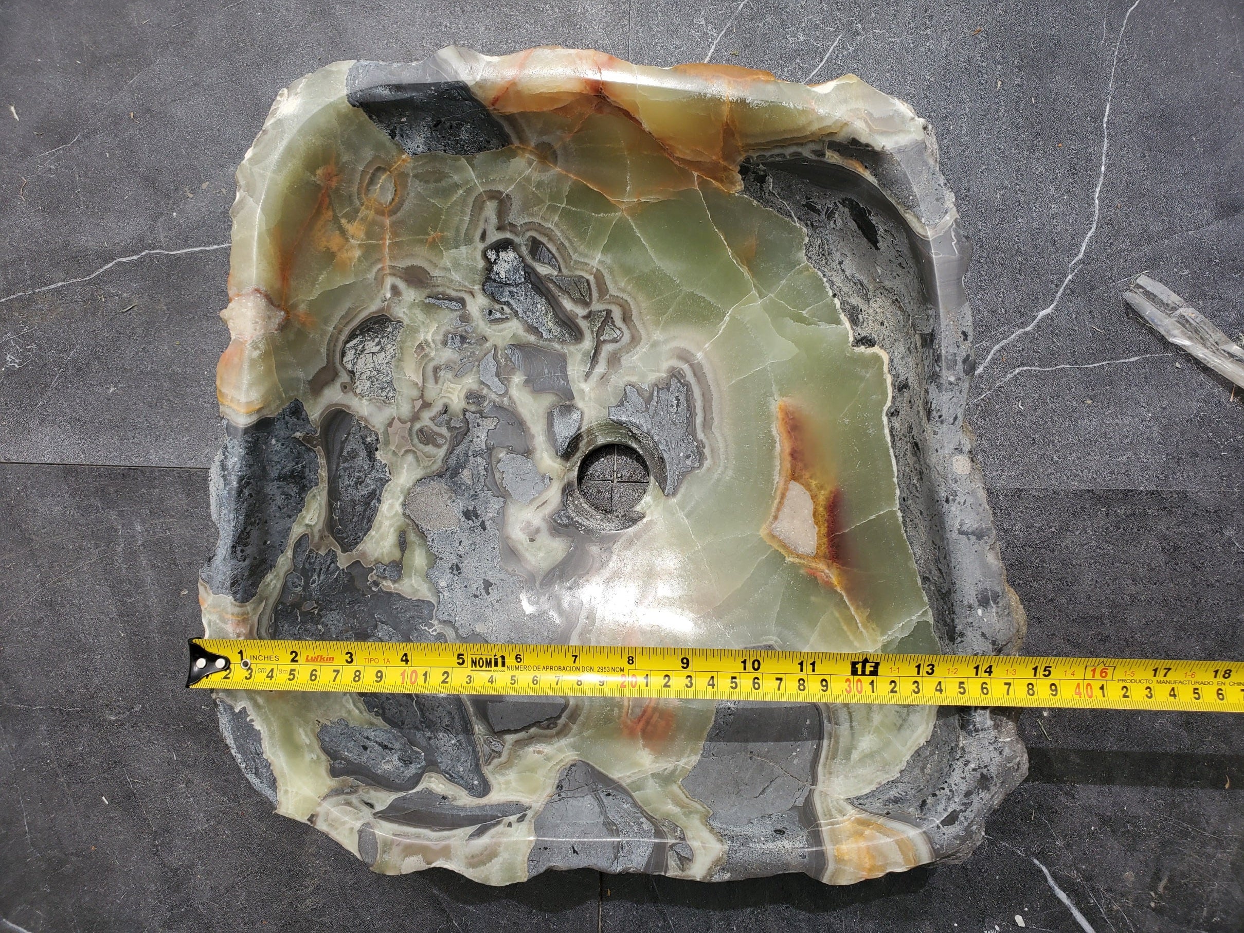 S30_37 Onyx Stone Vessel Bathroom Sink - 15 x 14.5 inch