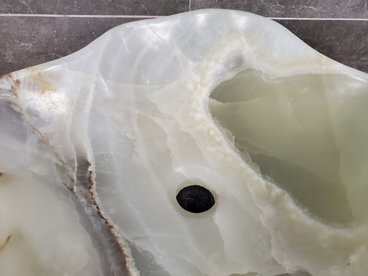 Green Onyx Marble Vessel Sink, 22x17 Inch Natural Stone Countertop Basin, Polished Luxury Vanity Sink, Spa Bathroom Decor S40_08 Bathroom Sinks Featured Onyx Sinks Sinks