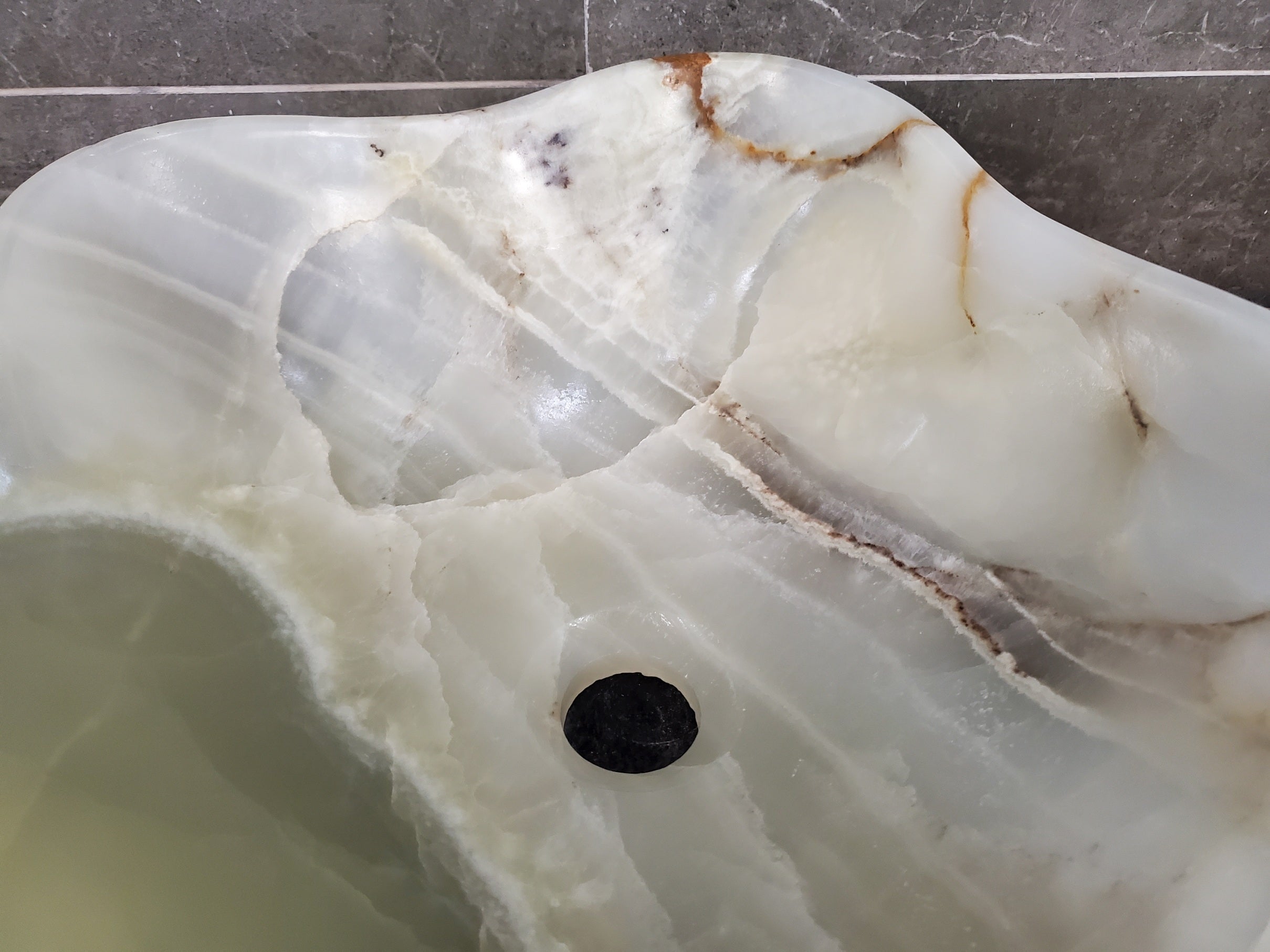Green Onyx Marble Vessel Sink, 22x17 Inch Natural Stone Countertop Basin, Polished Luxury Vanity Sink, Spa Bathroom Decor S40_08 Bathroom Sinks Featured Onyx Sinks Sinks