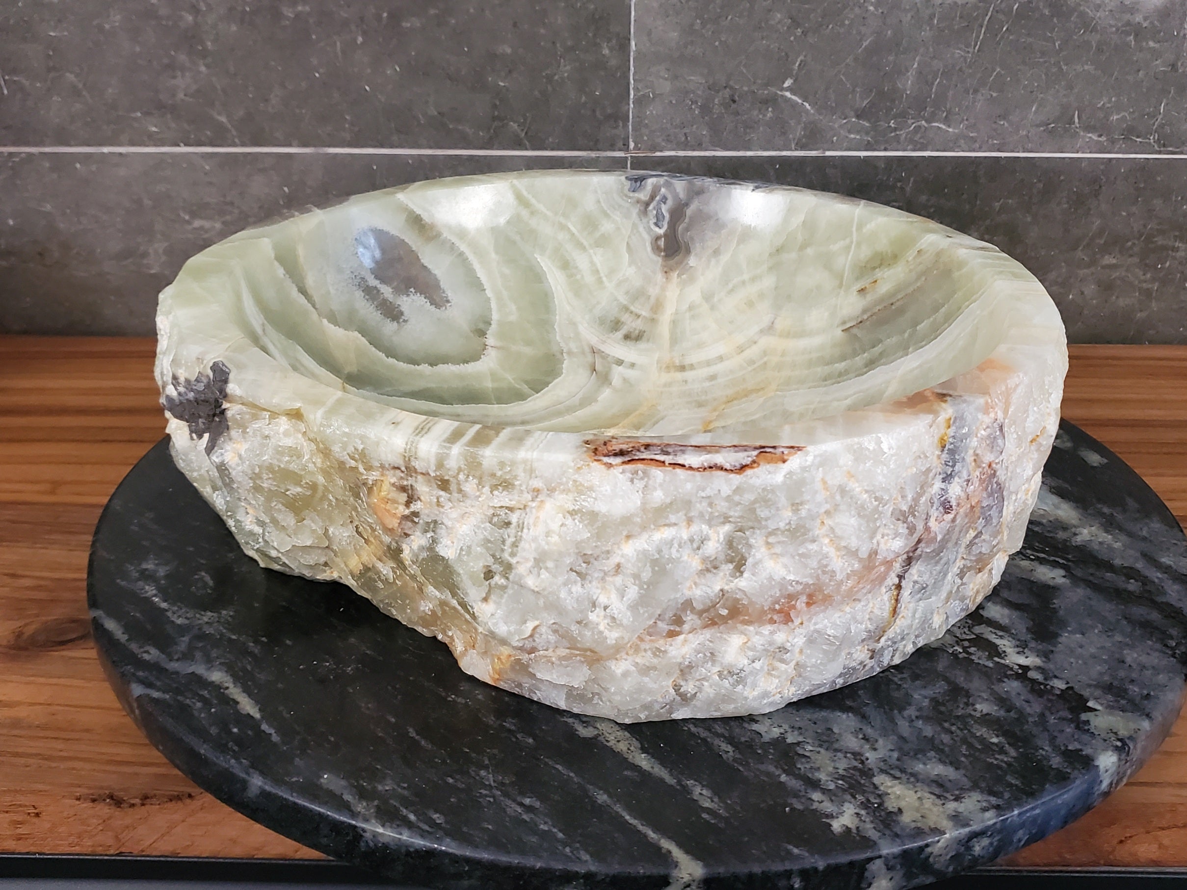 Green Onyx Marble Vessel Sink, Natural Stone Vanity Basin, Polished Bathroom Countertop Sink, Spa Decor 15x15 Inch S40_02 Bathroom Sinks Featured Onyx Sinks