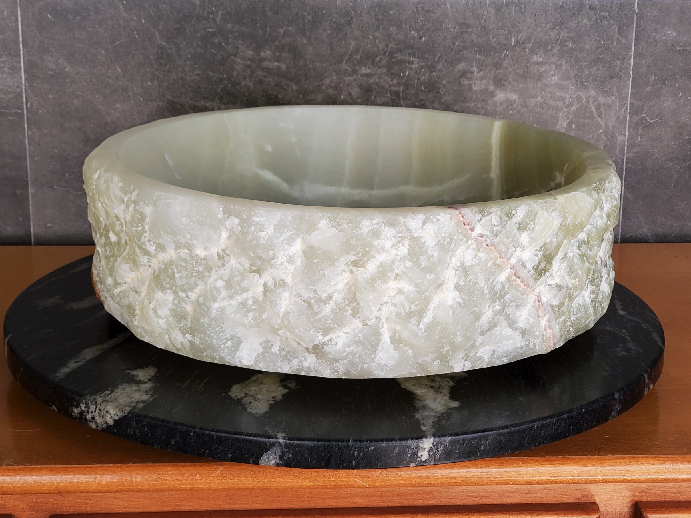 SET3708 - Onyx Stone Vessel Sink Set, Green, Master Bathroom Double Sinks Bathroom Sinks pair