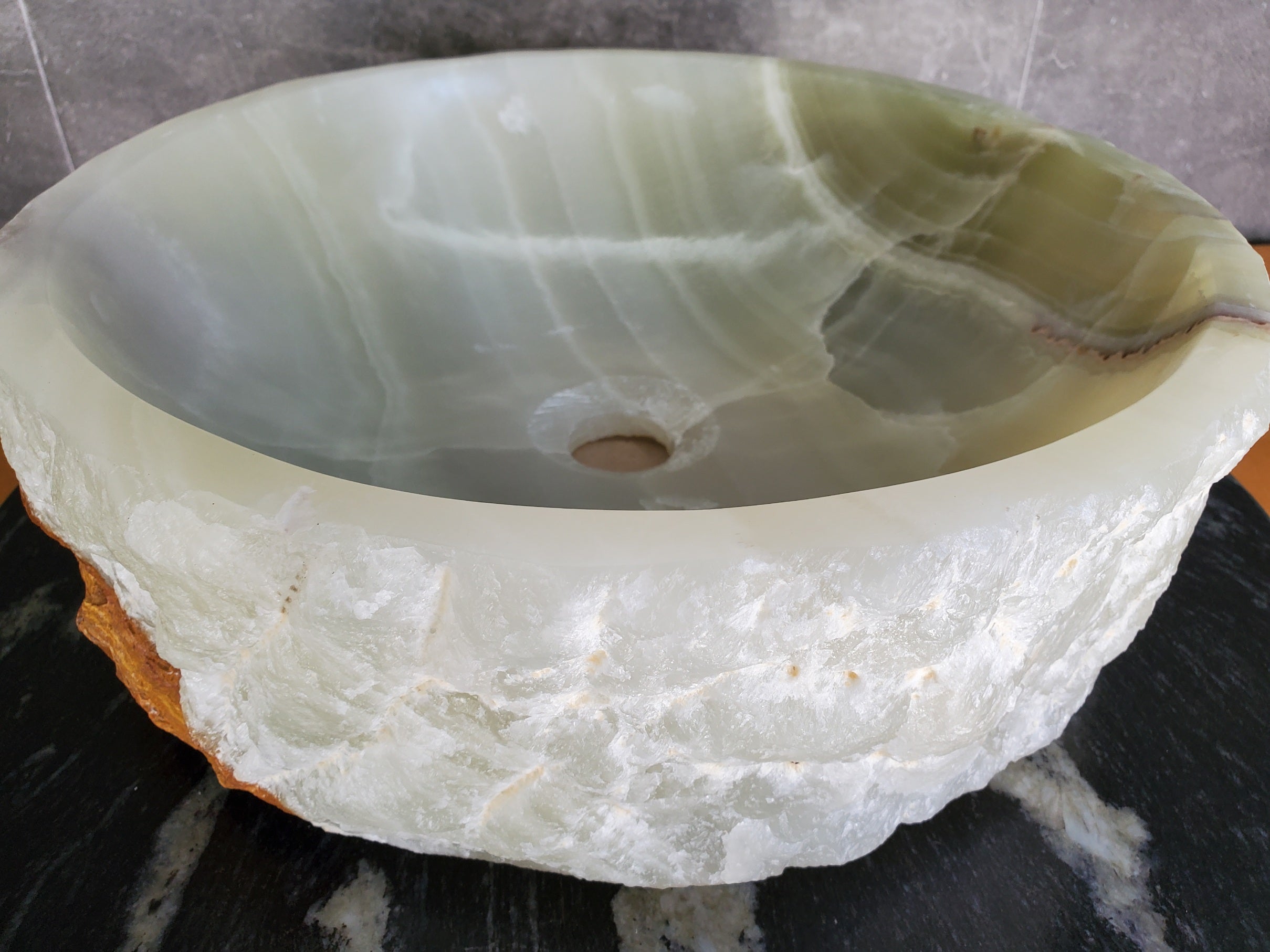 S37_20 Green Onyx Vessel Sink – Natural Stone Countertop Bathroom Sink, 15.5x15.5 Inch Bathroom Sinks Featured Onyx Sinks Sinks