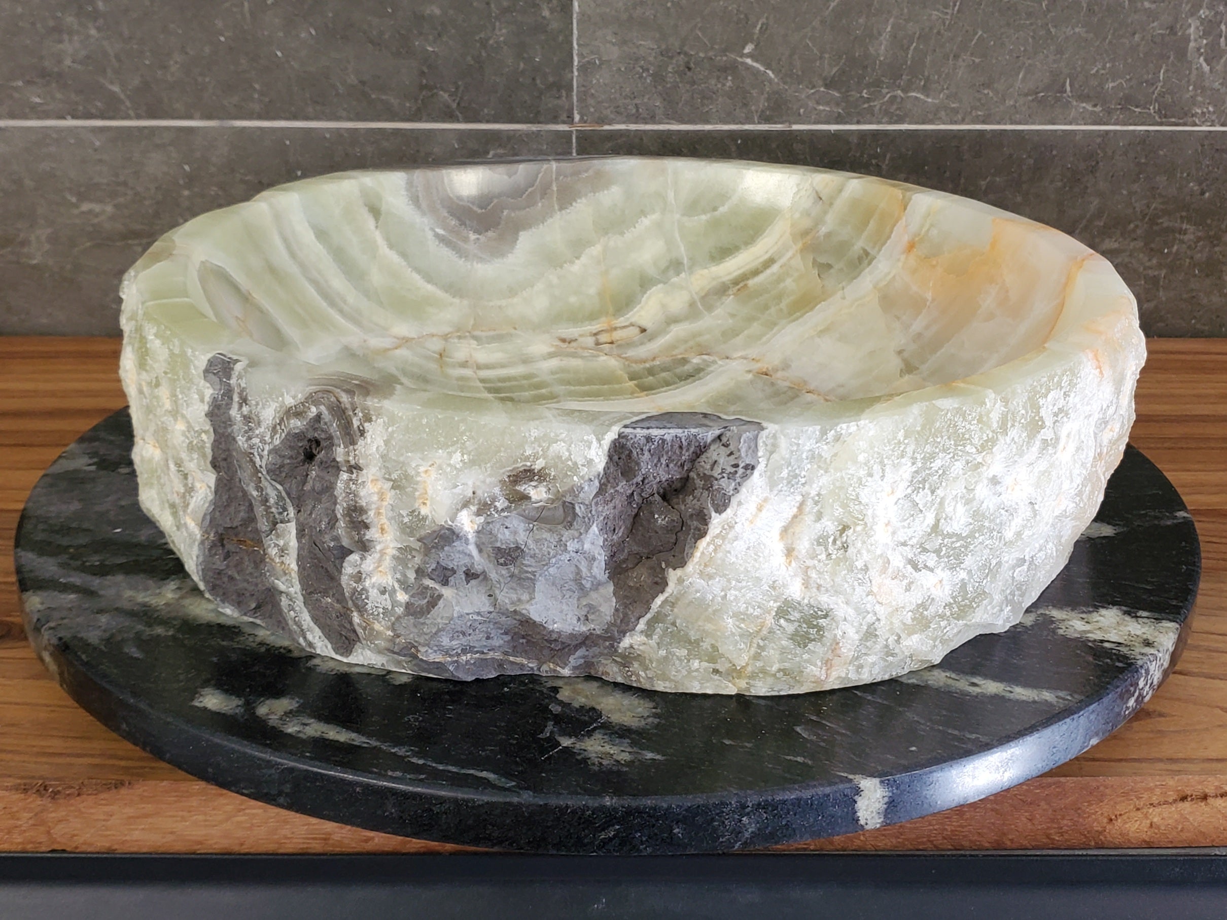 Green Onyx Marble Vessel Sink, 16x16 Inch Natural Stone Countertop Basin, Polished Luxury Vanity Sink, Spa Bathroom Decor S40_03 Bathroom Sinks Featured Onyx Sinks