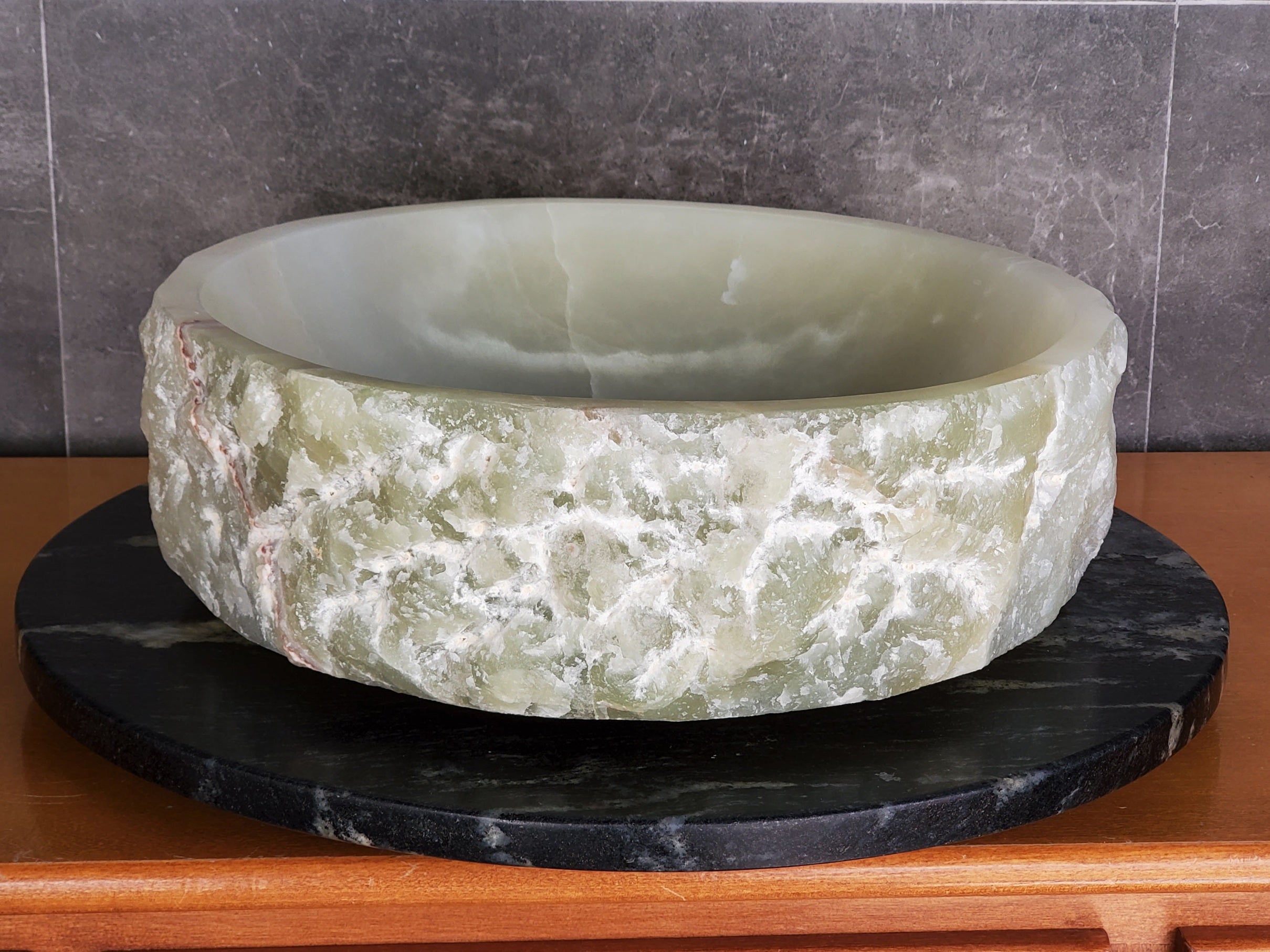 S37_21 Green Onyx Marble Vessel Sink – Natural Stone Countertop Sink, 15.5x15.5 Inch Bathroom Sinks Featured Onyx Sinks Sinks