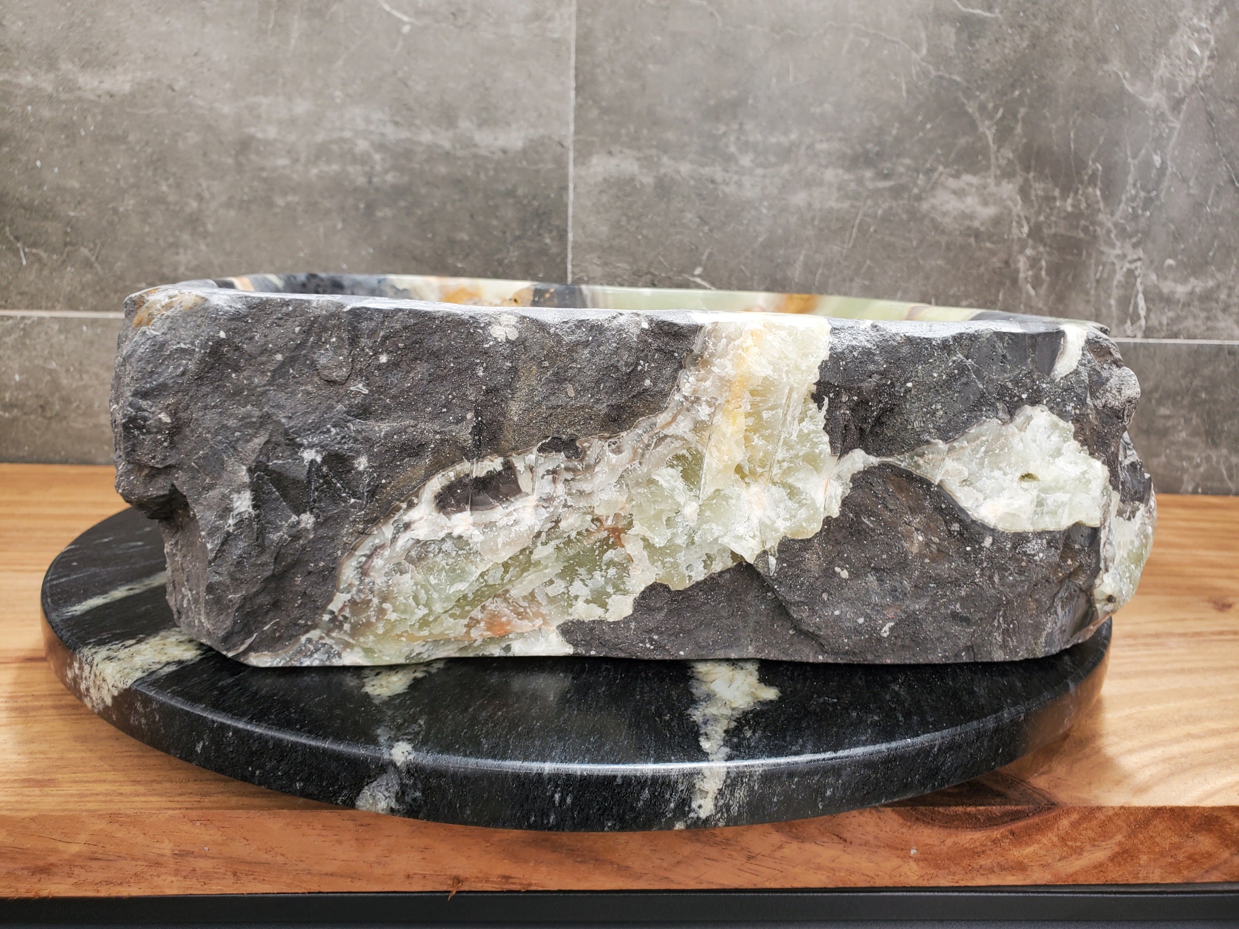 S30_36 Onyx Stone Vessel Bathroom Sink - 15.5 x 14.5