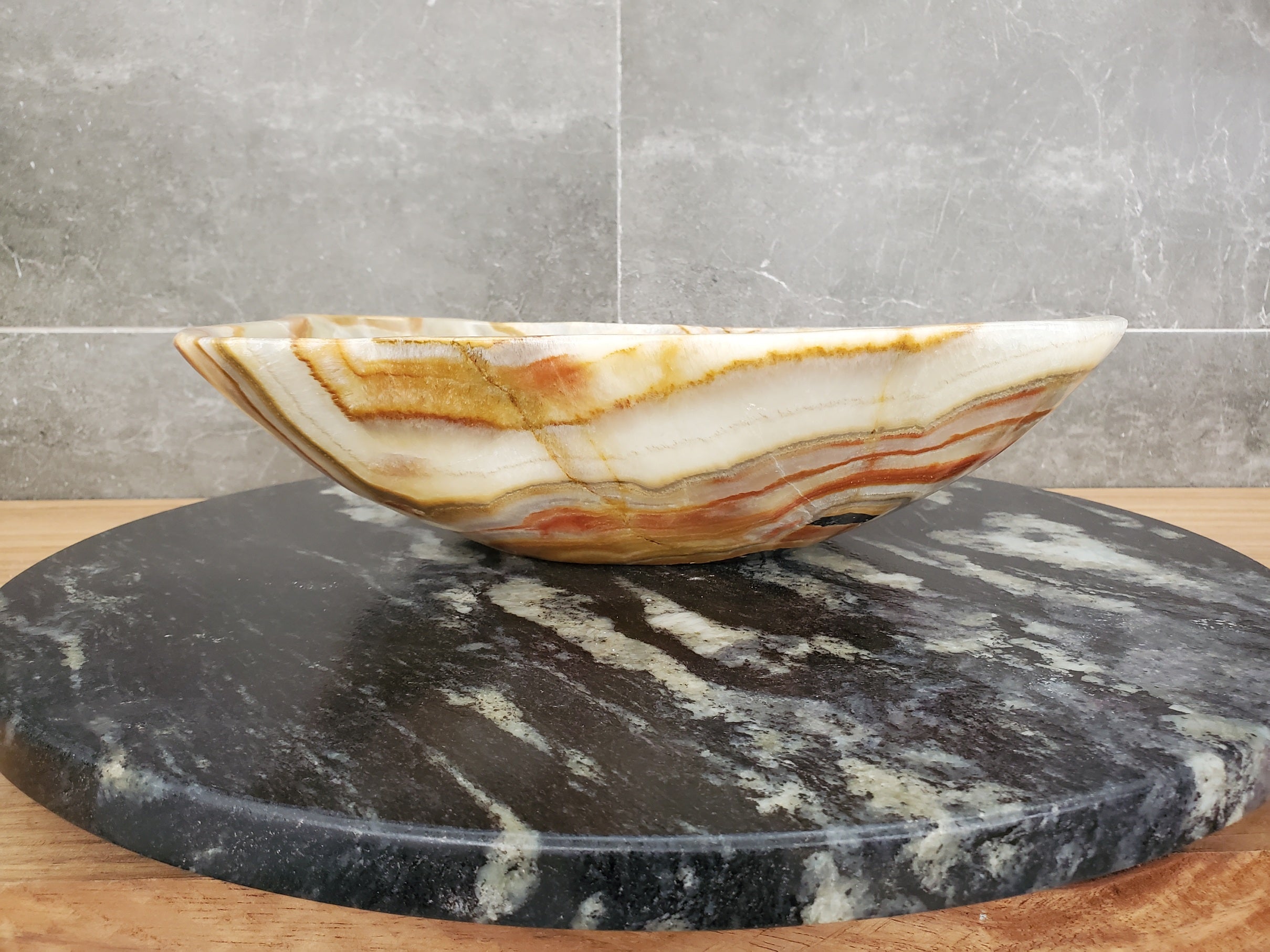 S31_29 Onyx Stone Vessel Bathroom Sink - 13 x 11.5 inch