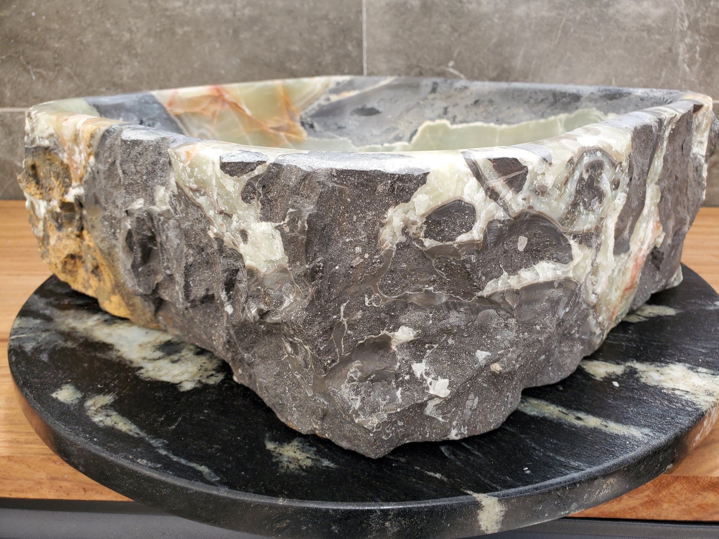 S30_37 Onyx Stone Vessel Bathroom Sink - 15 x 14.5 inch