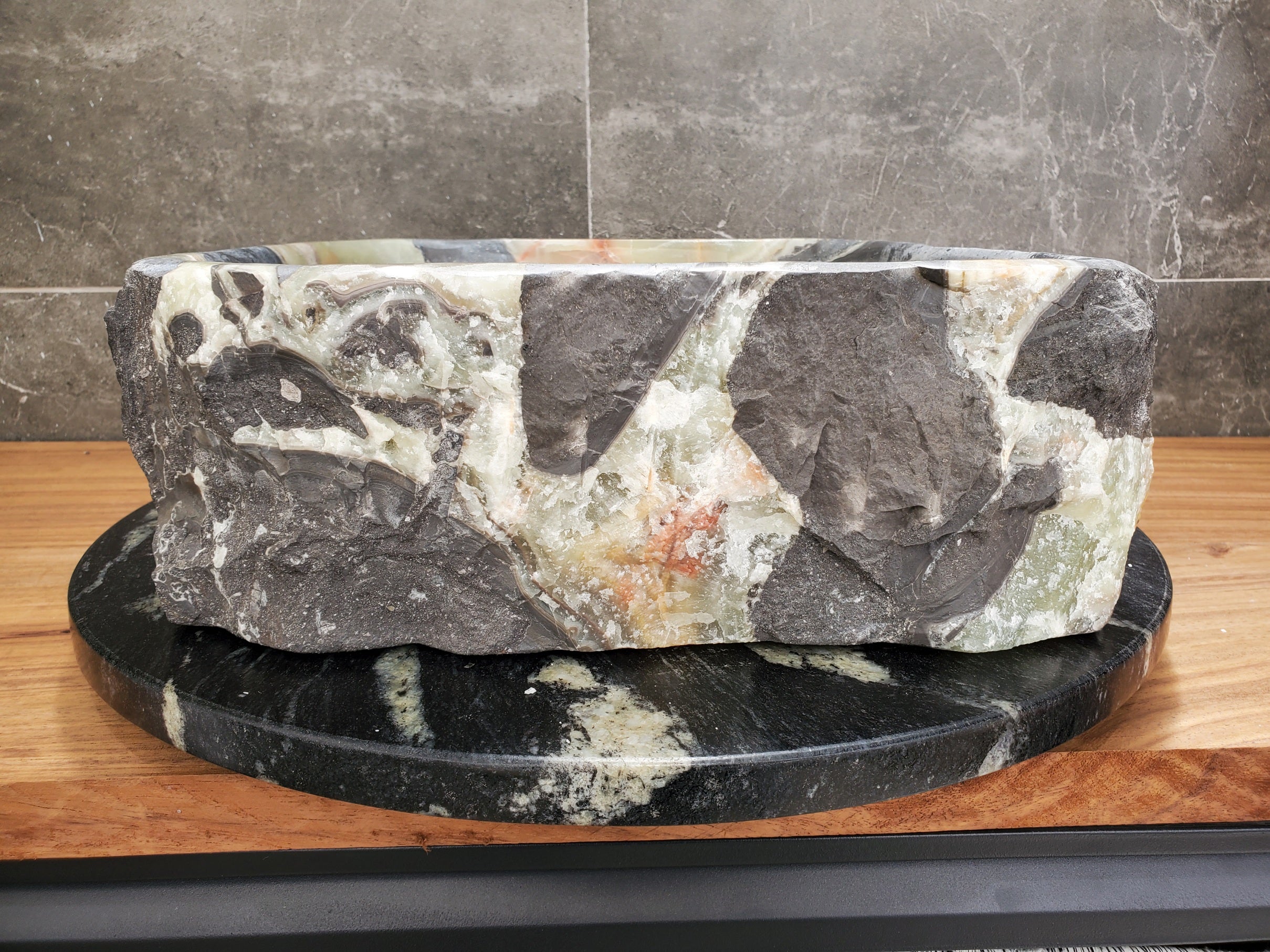 S30_37 Onyx Stone Vessel Bathroom Sink - 15 x 14.5 inch