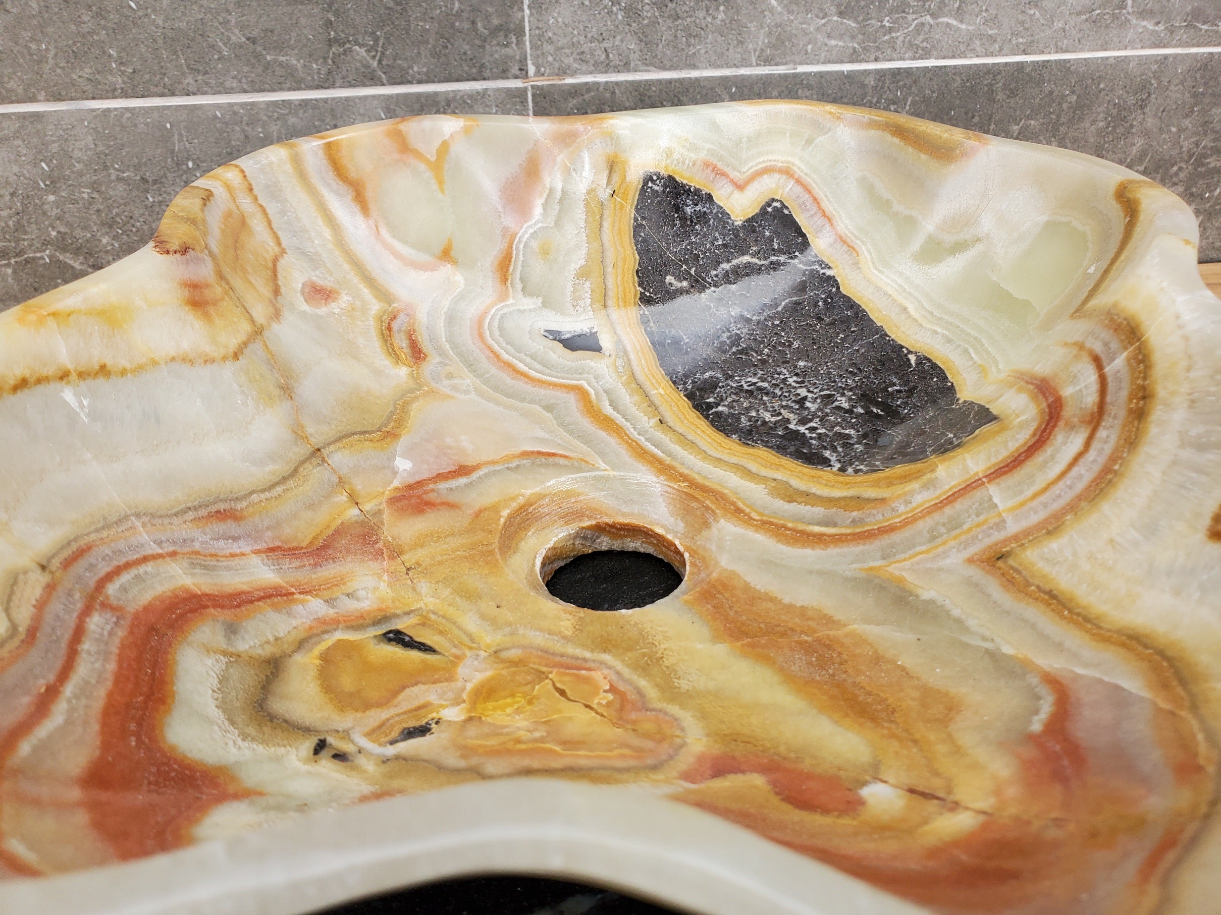 S31_29 Onyx Stone Vessel Bathroom Sink - 13 x 11.5 inch