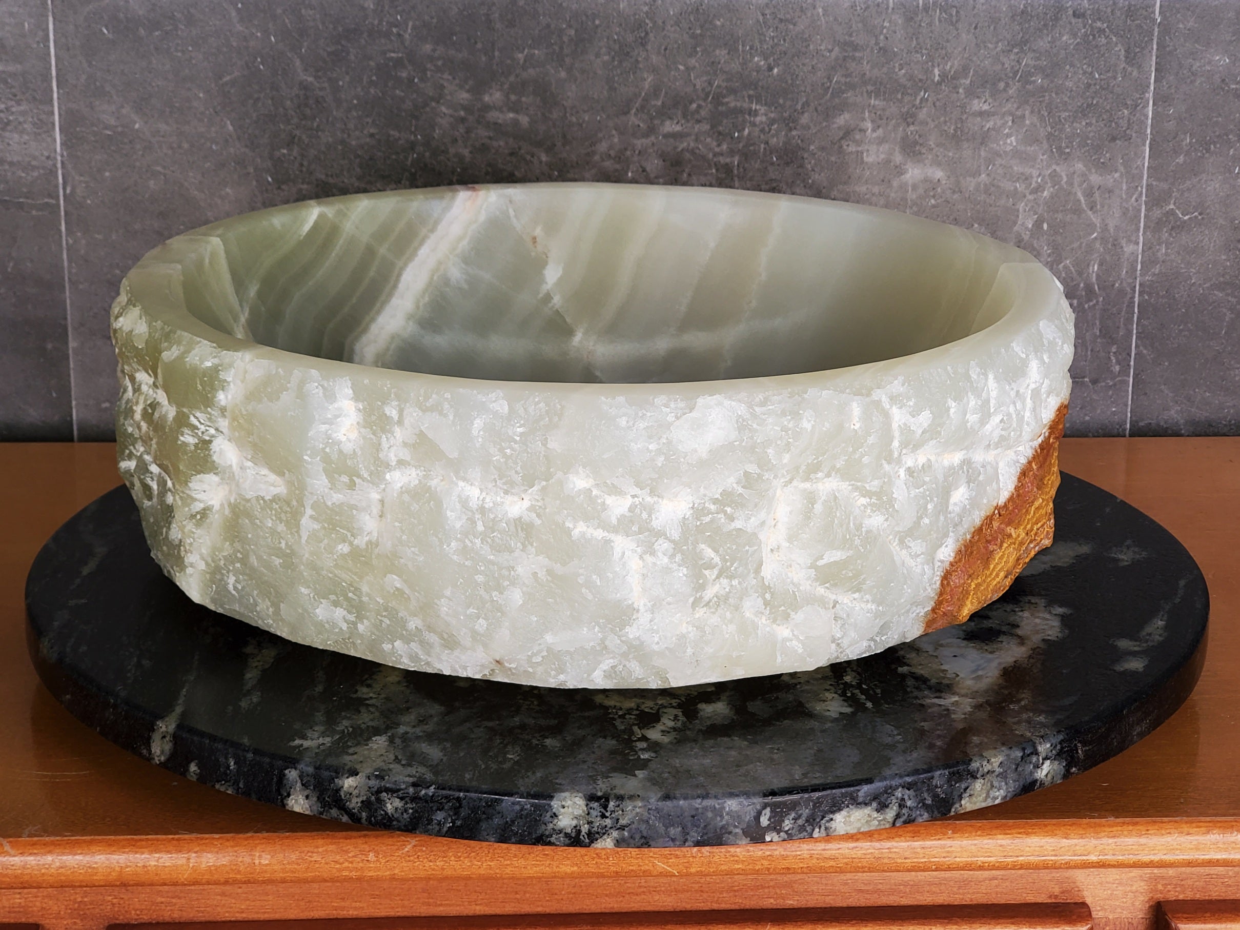 S37_21 Green Onyx Marble Vessel Sink – Natural Stone Countertop Sink, 15.5x15.5 Inch Bathroom Sinks Featured Onyx Sinks Sinks