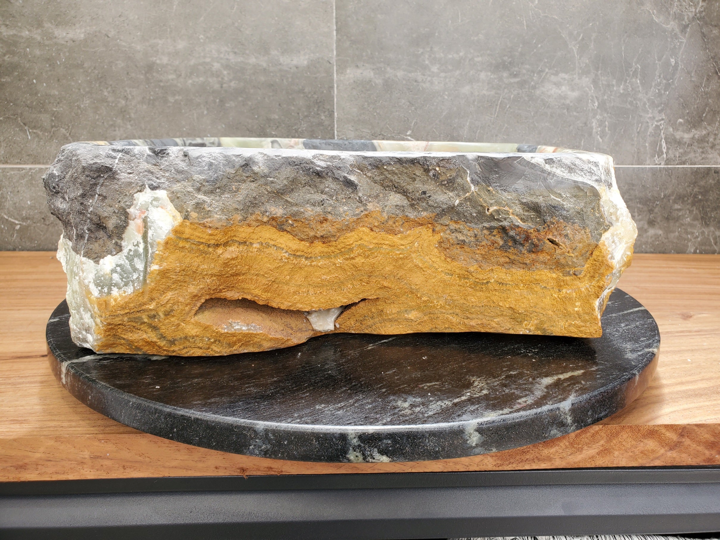 S30_37 Onyx Stone Vessel Bathroom Sink - 15 x 14.5 inch