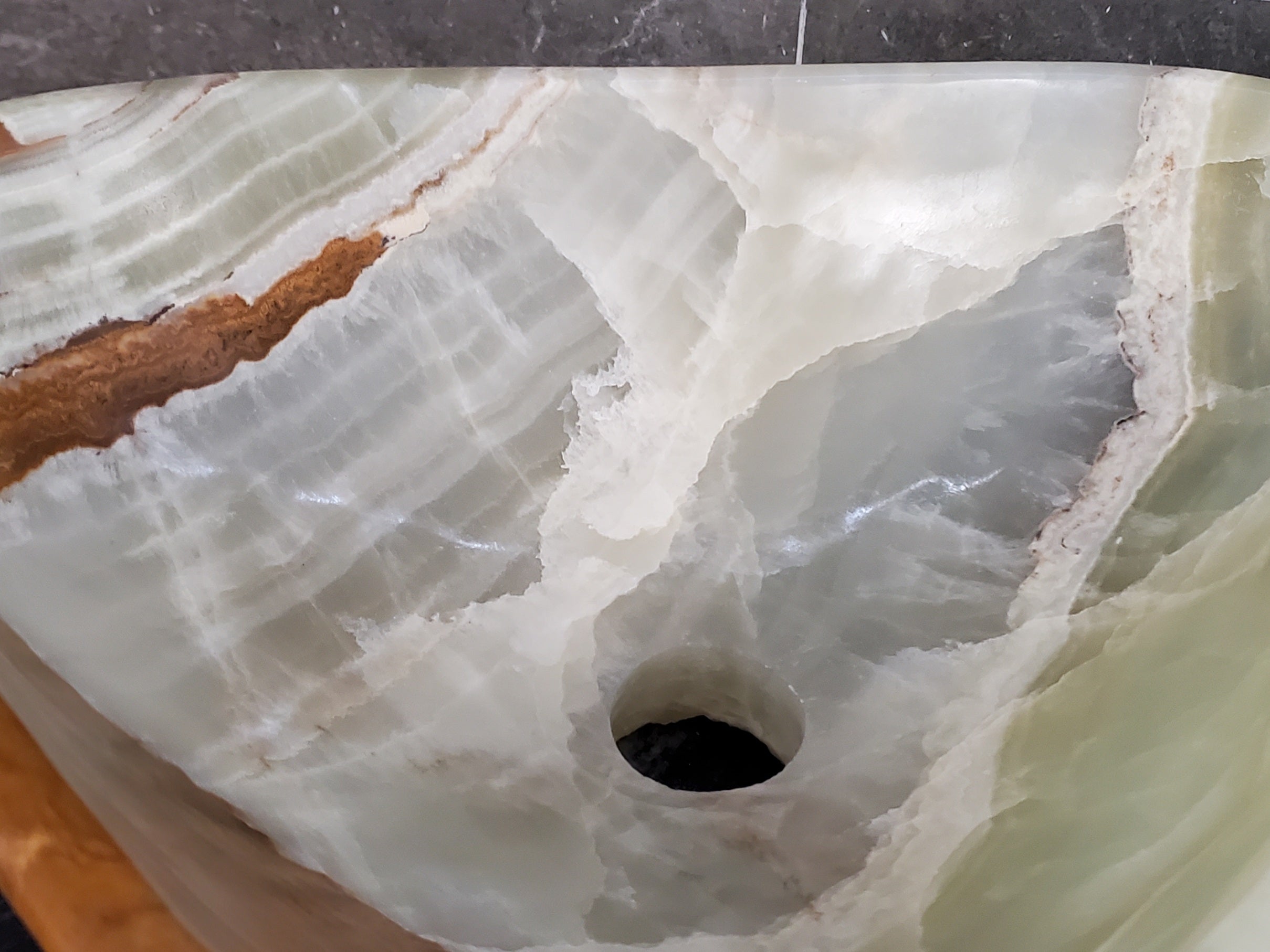 Green Onyx Vessel Sink, Natural Stone Vanity Basin, Polished Bathroom Countertop Sink, Spa Decor 15x12 Inch S40_26