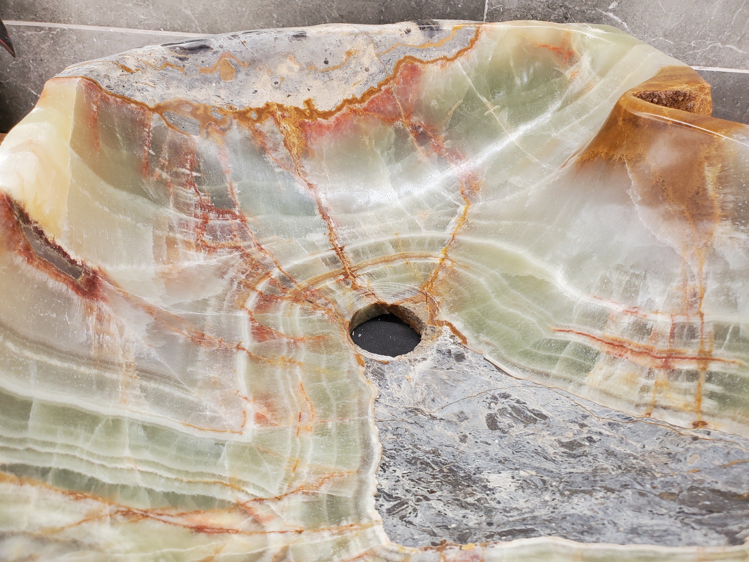 S34_01 Green Onyx Stone Vessel Bathroom Sink - 17 x 15 inch