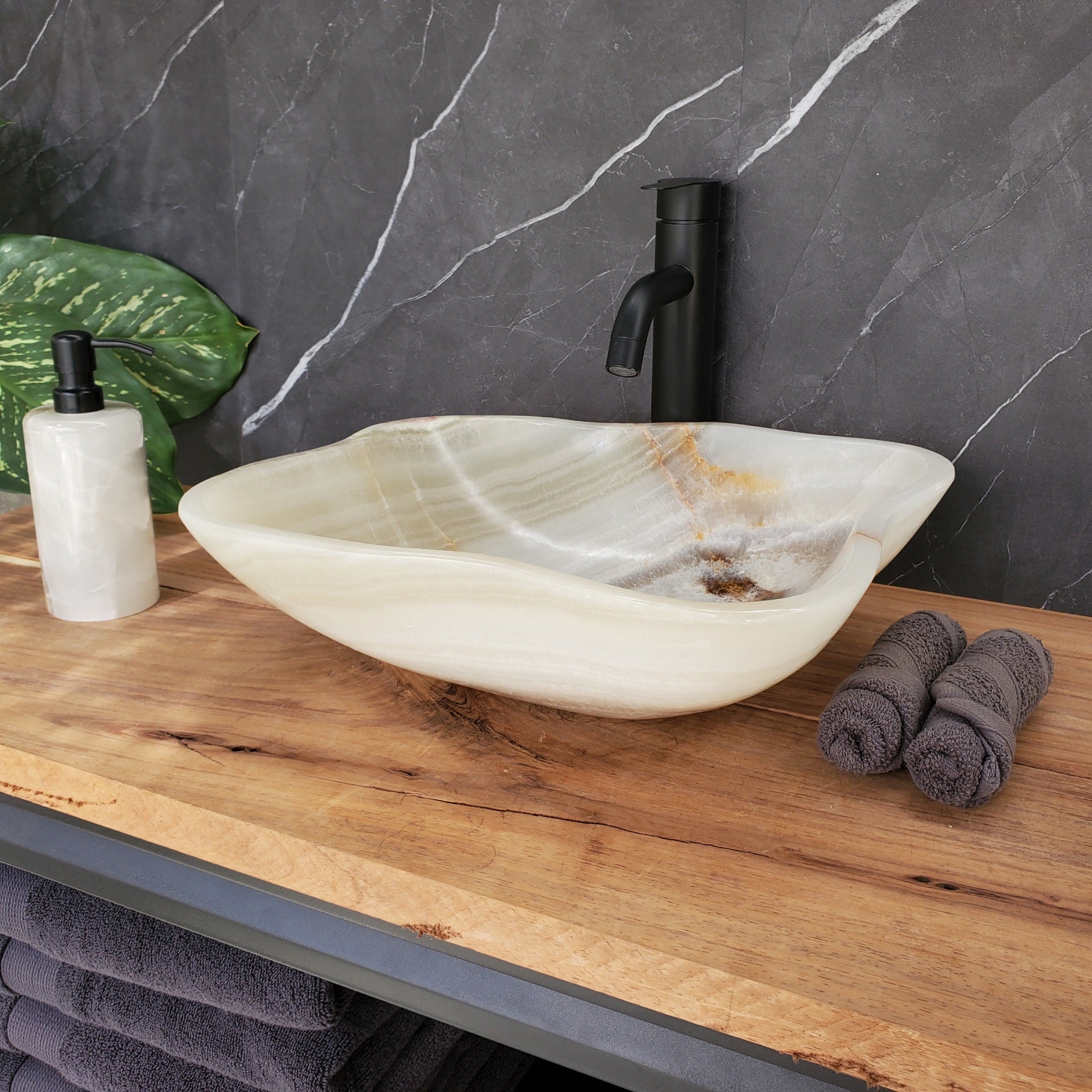 S34_18 Light Green Onyx Bathroom Vessel Sink - 15.2 x 13 inch