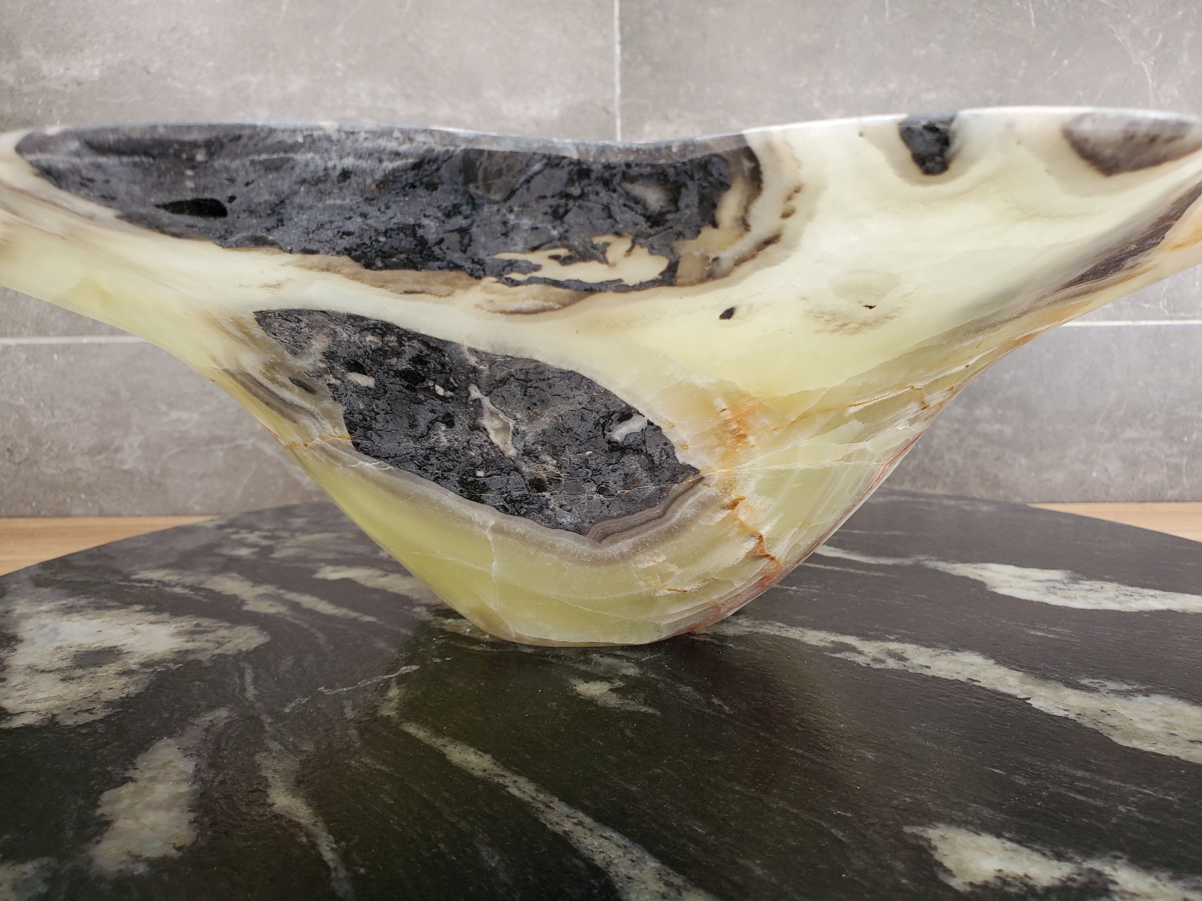S33_56 Green Onyx Bathroom Vessel Sink - 17 x 13.5 inch