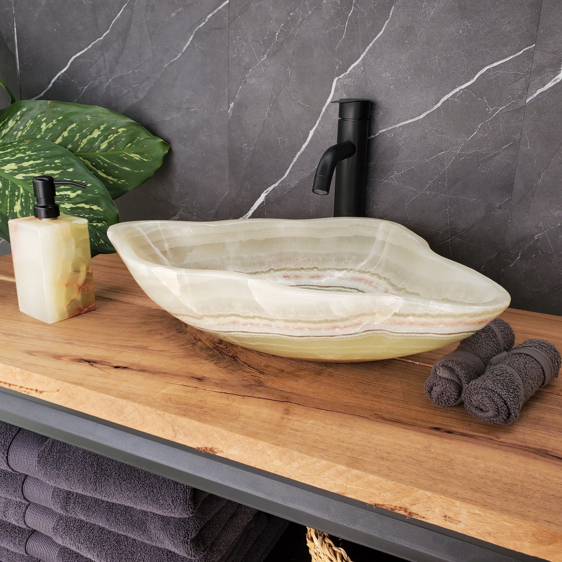 S34_24 Light Green Onyx Stone Vessel Sink - 20 x 13.5 Inch