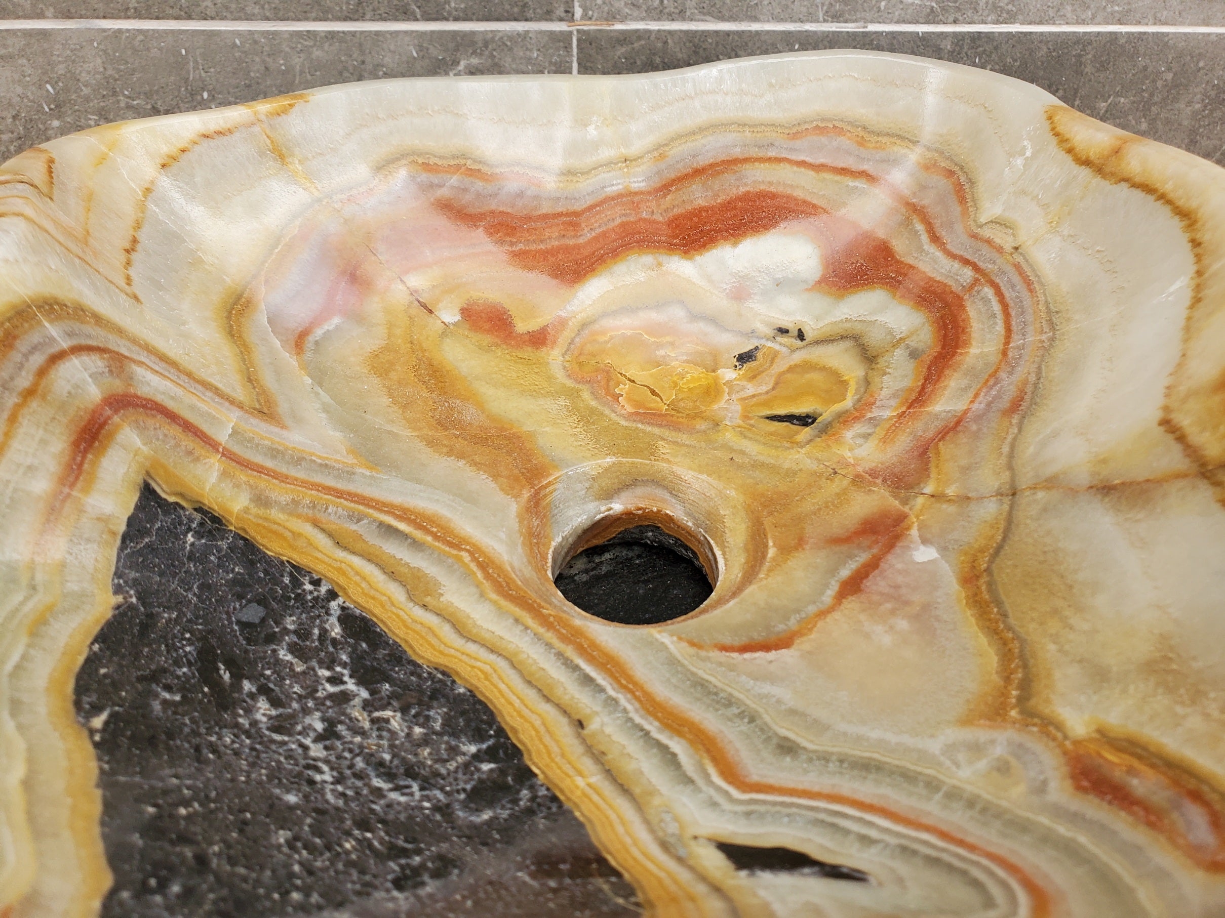 S31_29 Onyx Stone Vessel Bathroom Sink - 13 x 11.5 inch