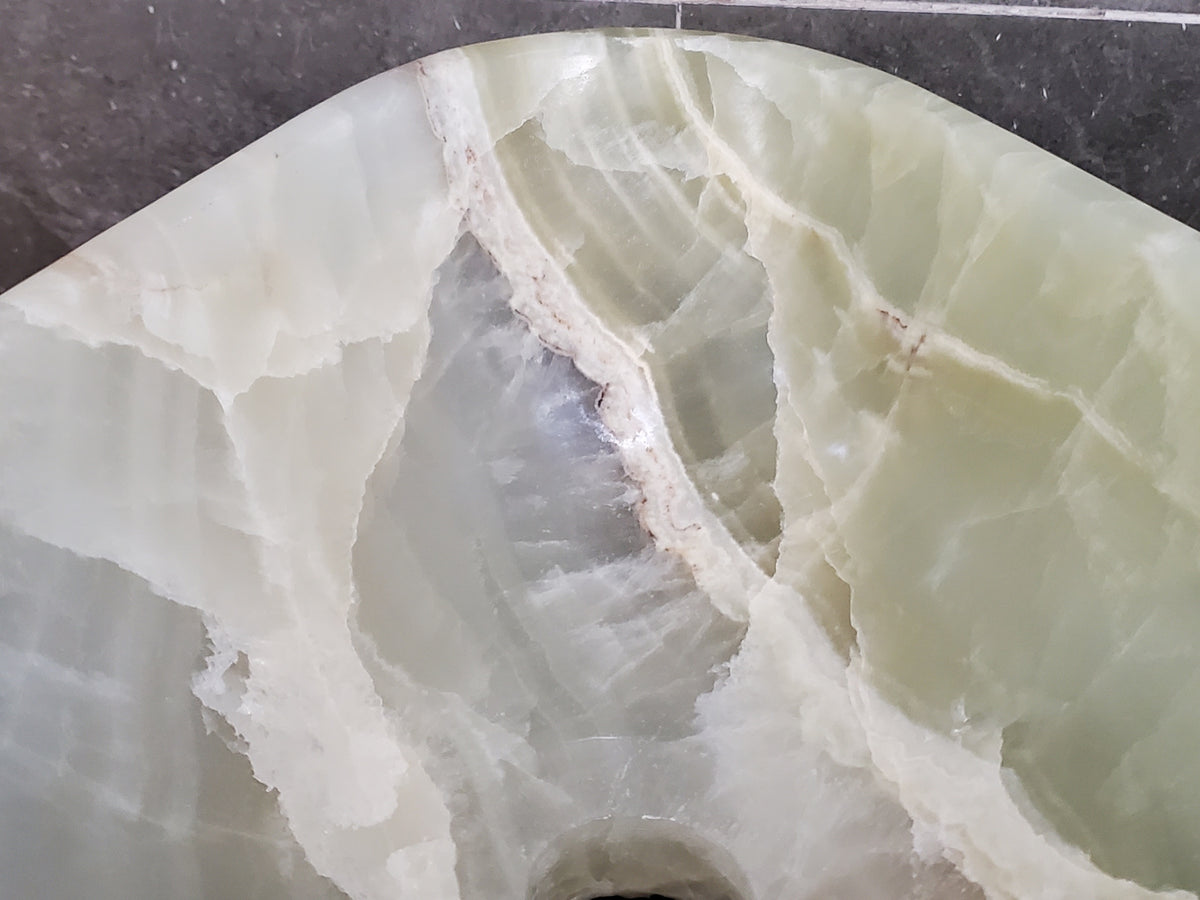 Green Onyx Vessel Sink, Natural Stone Vanity Basin, Polished Bathroom Countertop Sink, Spa Decor 15x12 Inch S40_26