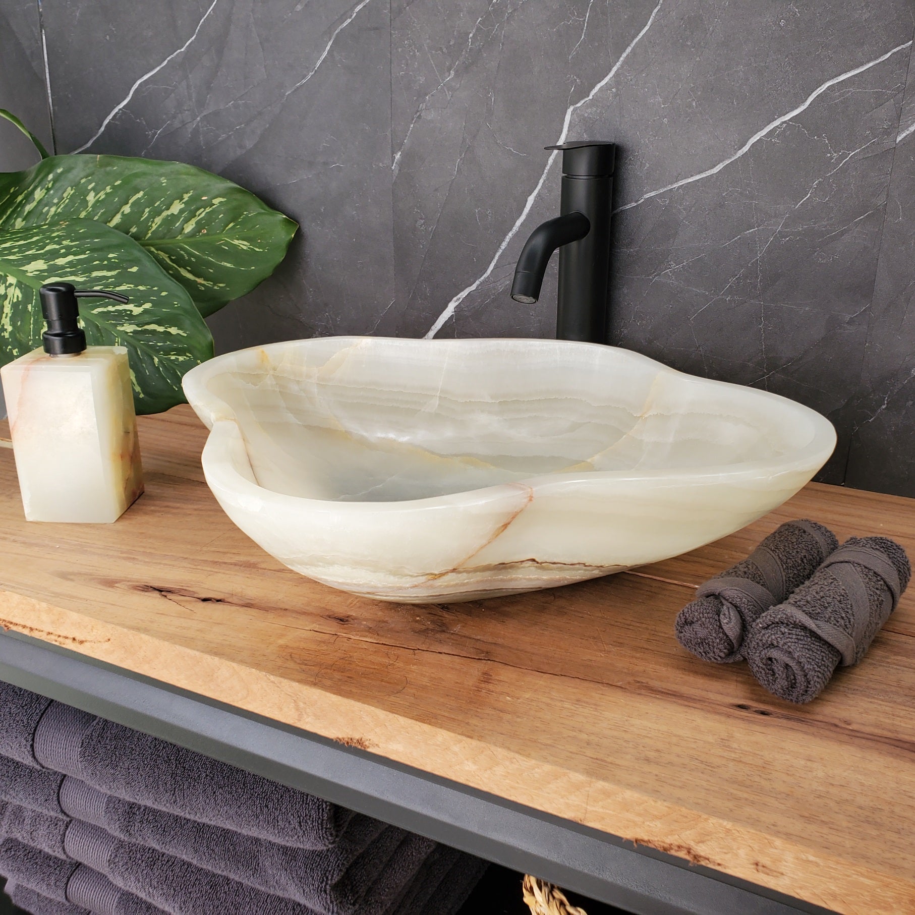 S34_23 Light Onyx Stone Vessel Sink - 19 x 17 inch