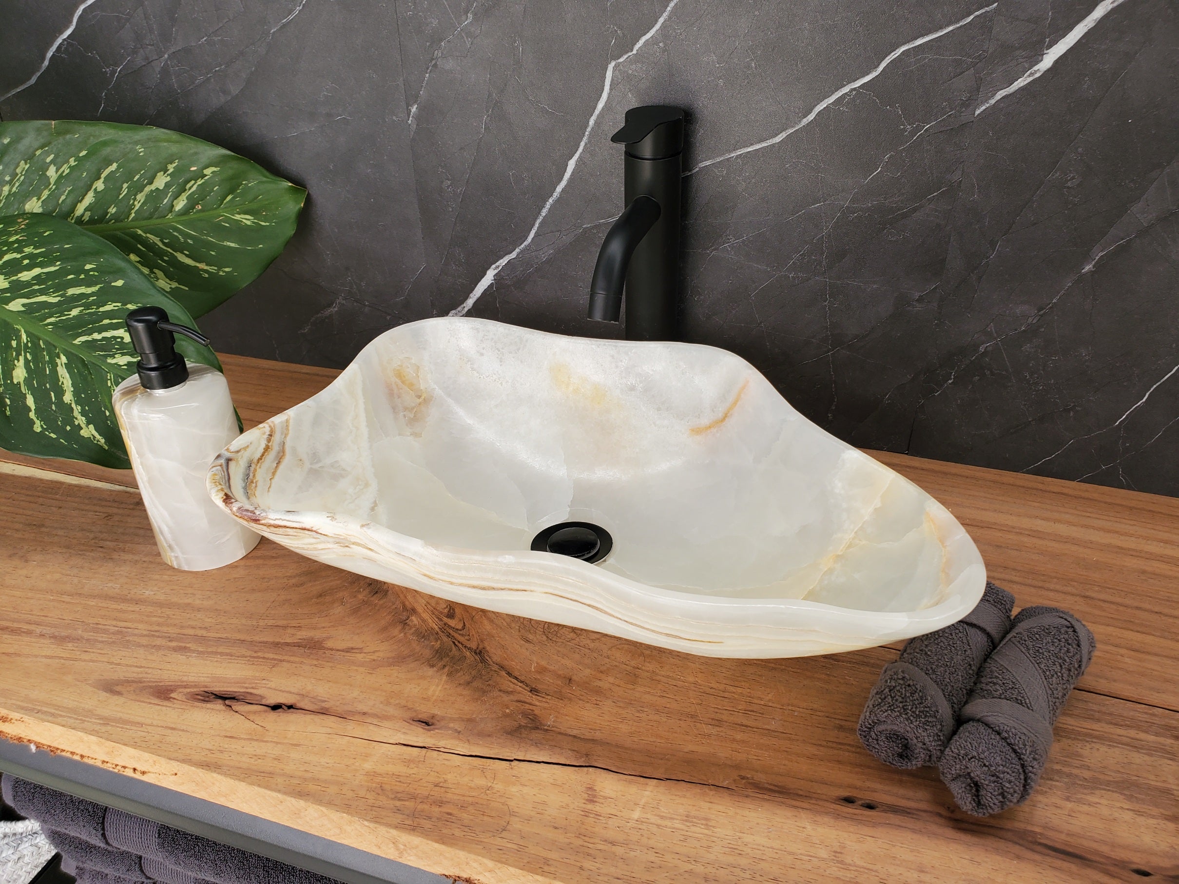 S34_25 Light Onyx Stone Vessel Sink - 19 x 12 inch