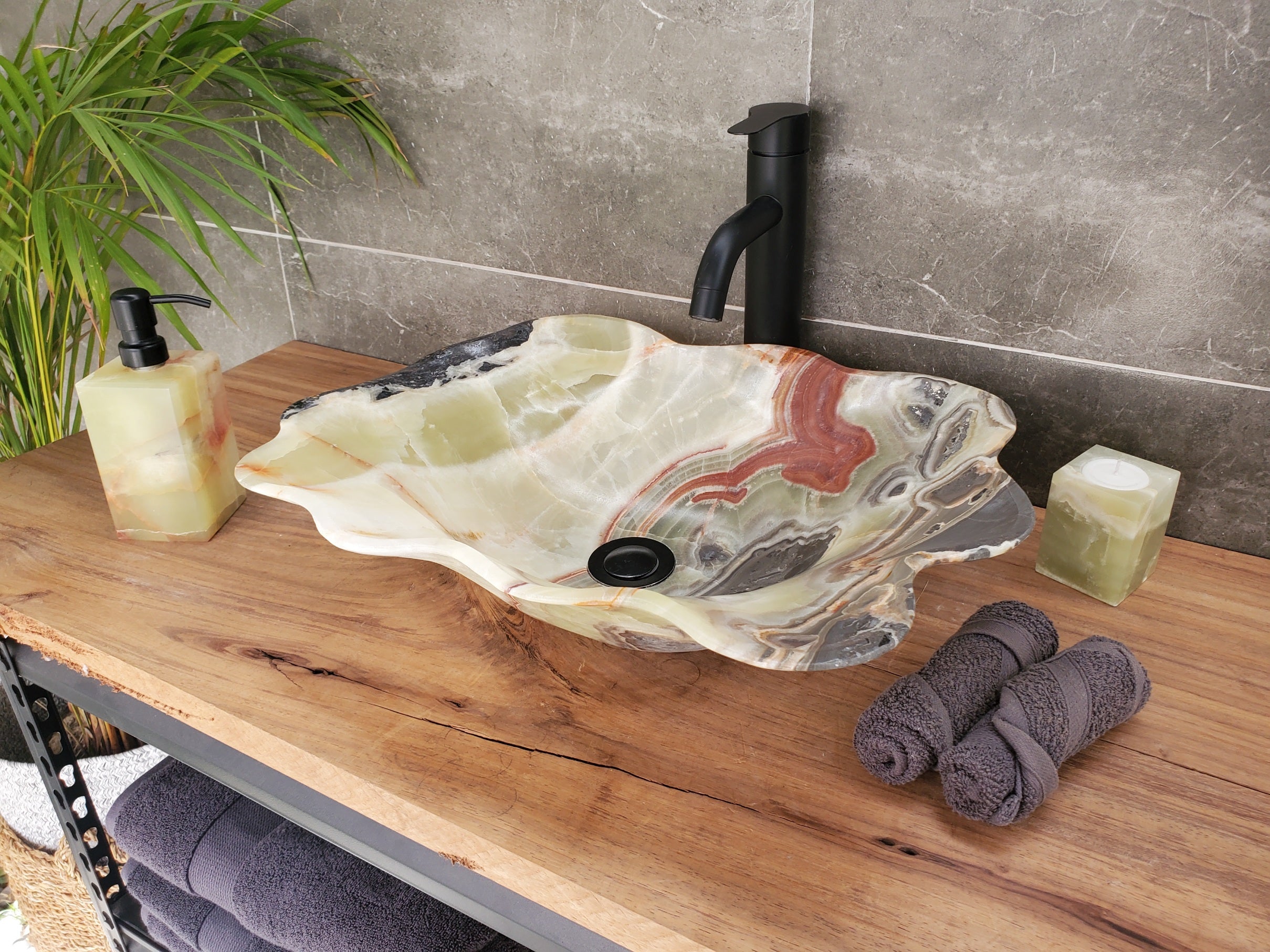 S33_54 Green Onyx Bathroom Vessel Sink - 18.5 x 14.5 inch