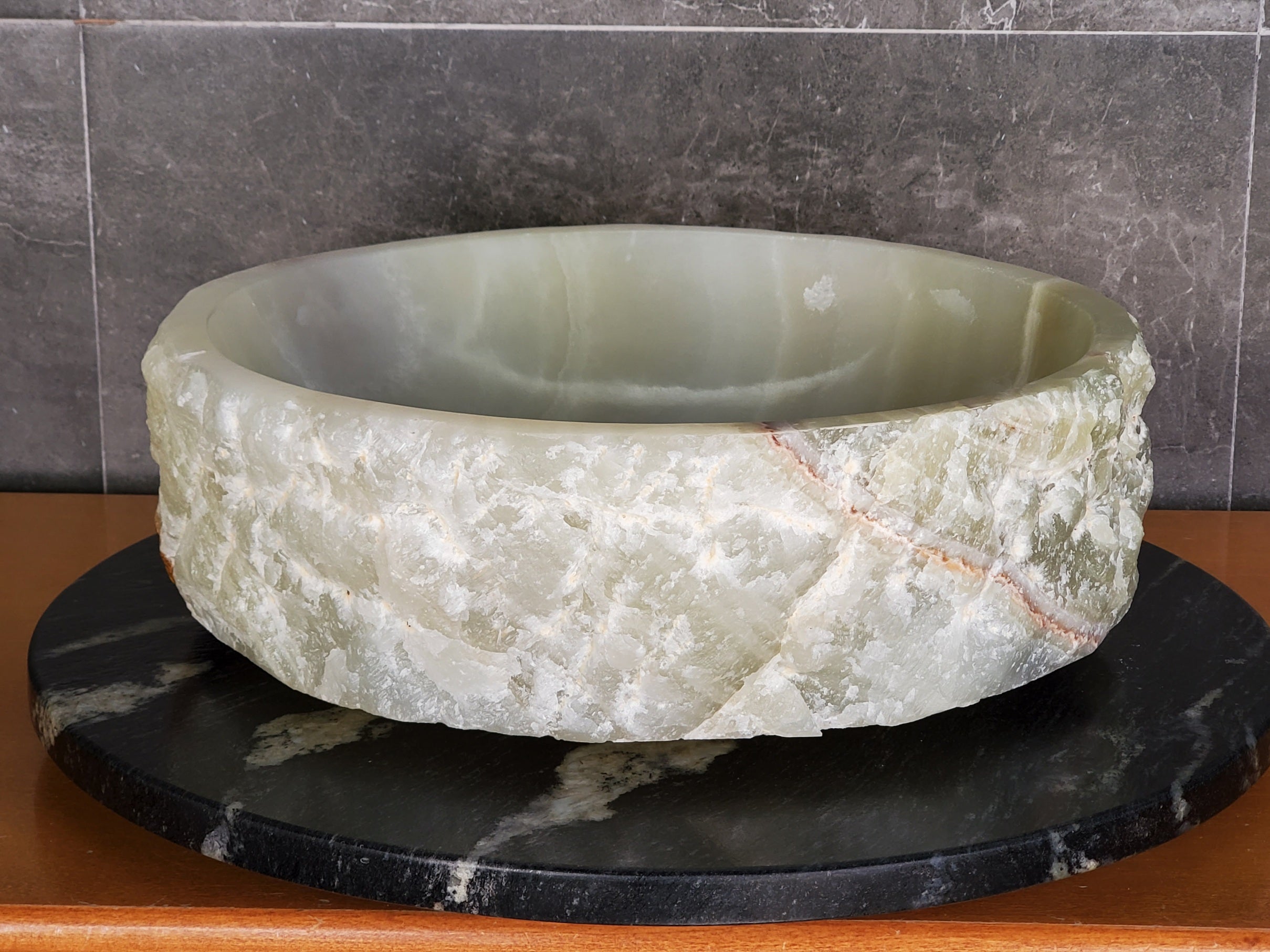 S37_20 Green Onyx Vessel Sink – Natural Stone Countertop Bathroom Sink, 15.5x15.5 Inch Bathroom Sinks Featured Onyx Sinks Sinks