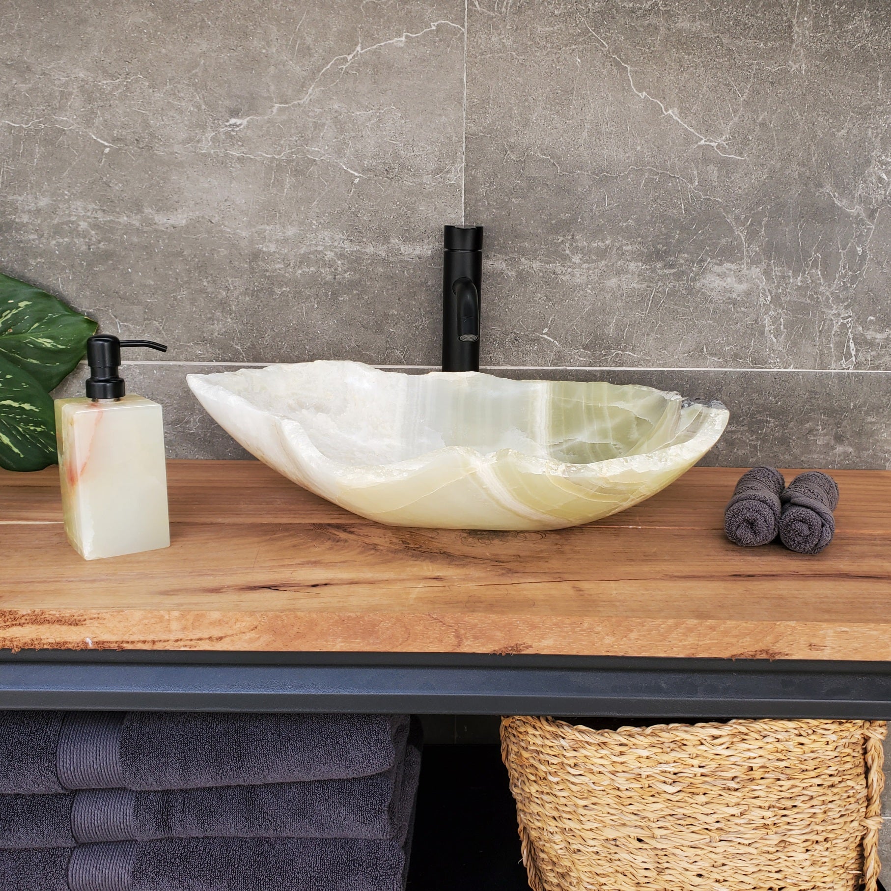S34_15 Green Onyx Bathroom Vessel Sink - 20 x 12 inch