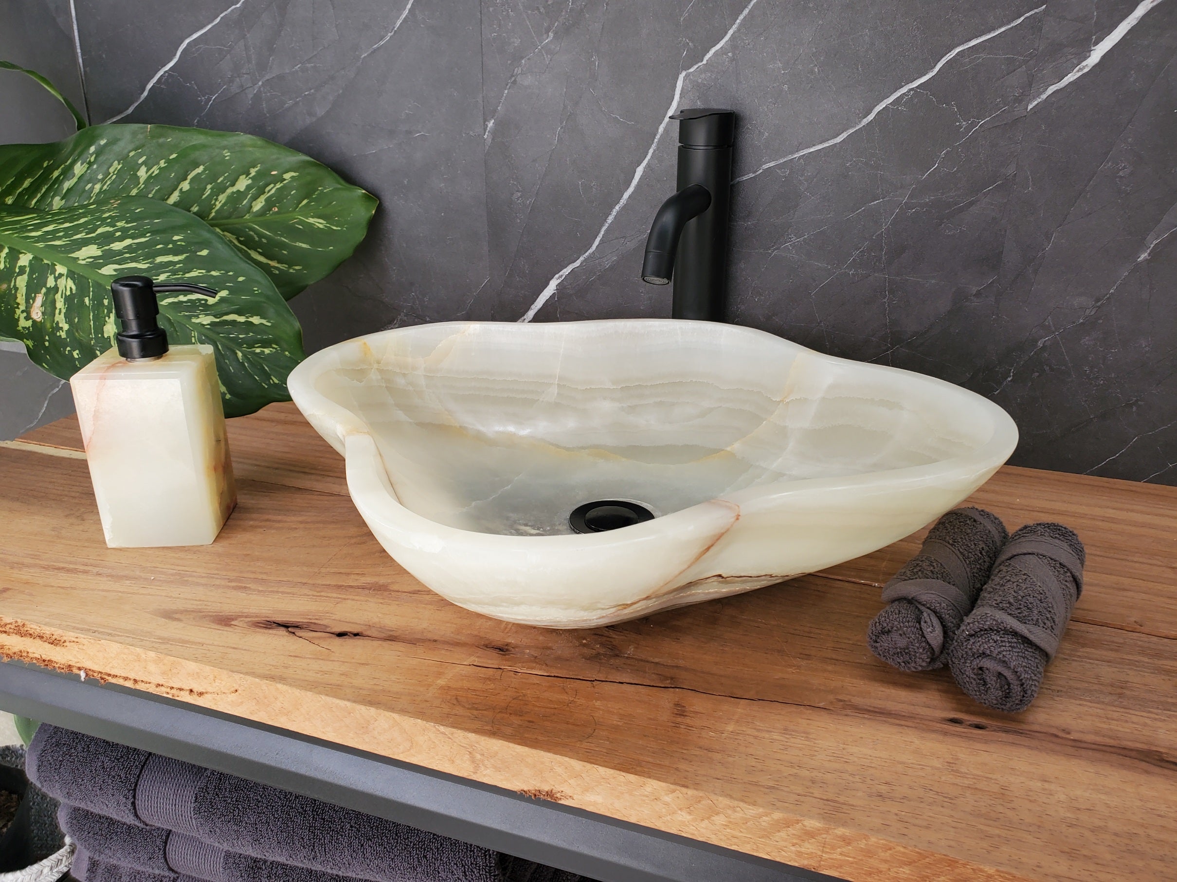 S34_23 Light Onyx Stone Vessel Sink - 19 x 17 inch