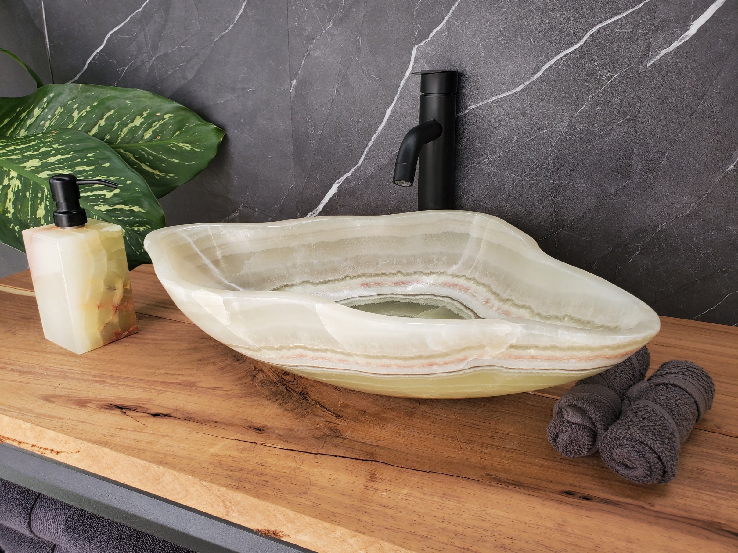 S34_24 Light Green Onyx Stone Vessel Sink