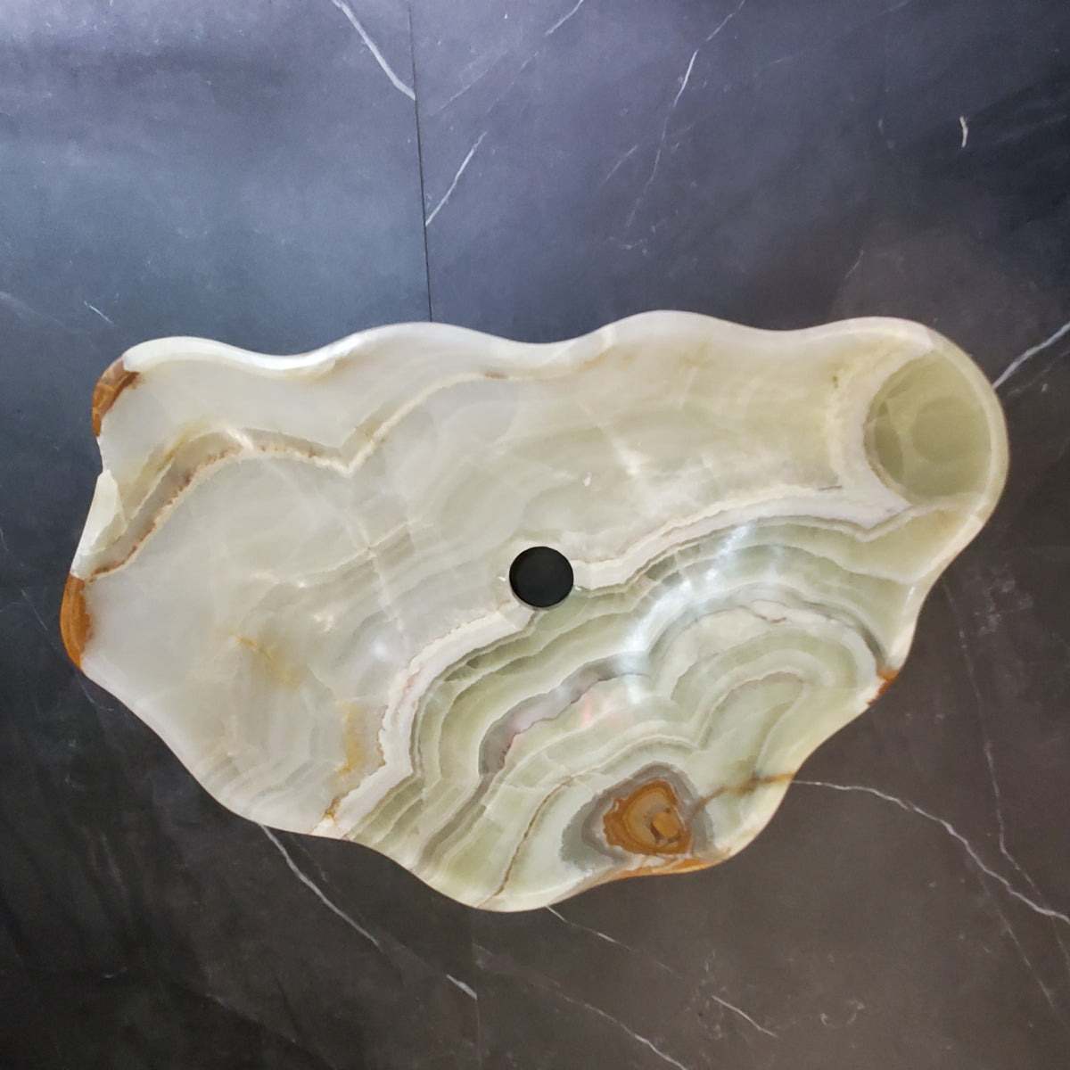 Green Onyx Marble Vessel Sink, Natural Stone Vanity Basin, Polished Bathroom Countertop Sink, Spa Decor 20x13 Inch S40_10 Bathroom Sinks Featured Onyx Sinks Sinks