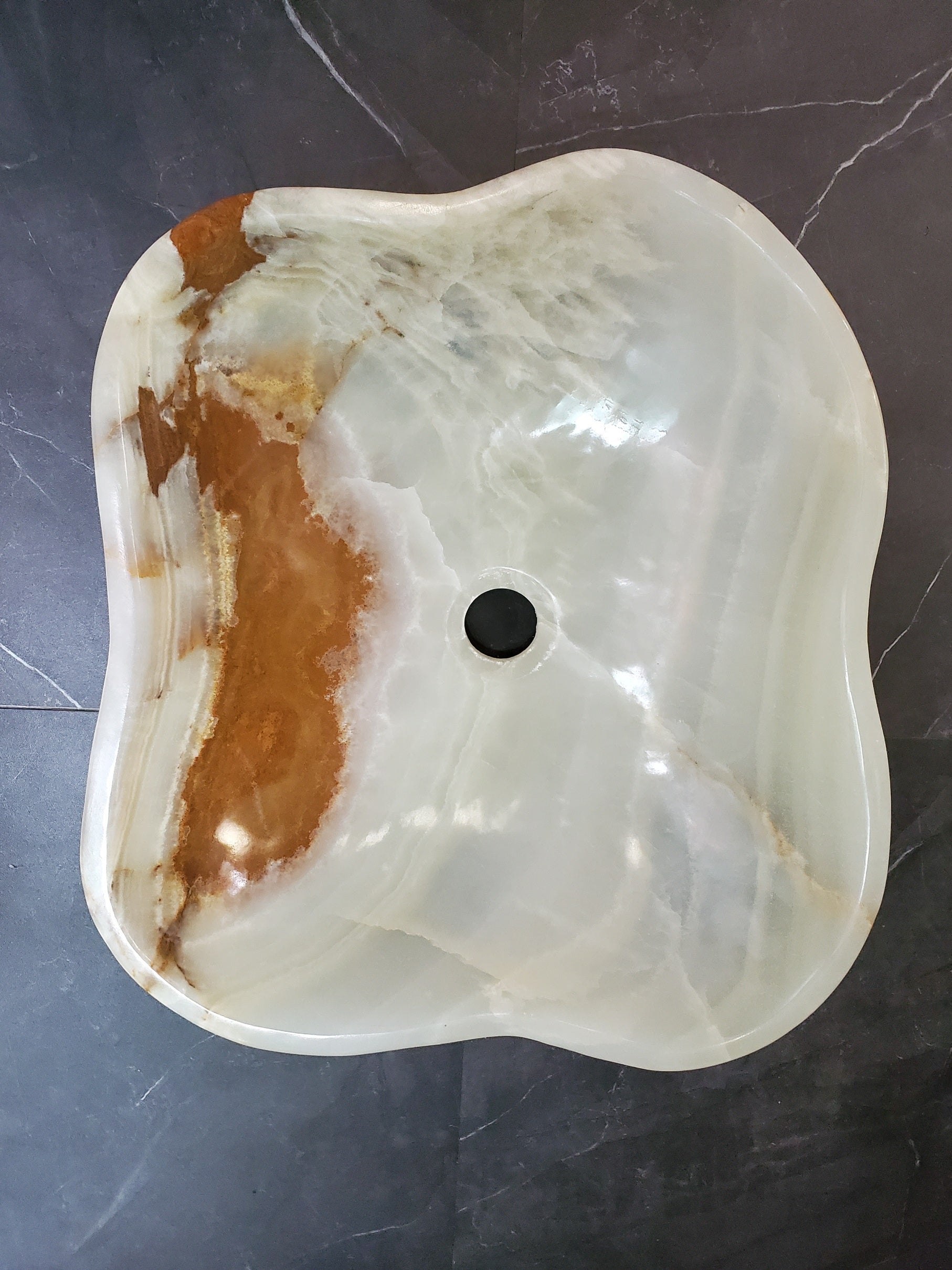 Green Onyx Marble Vessel Sink, 17x15 Inch Natural Stone Countertop Basin, Polished Luxury Vanity Sink, Spa Bathroom Decor S40_11 Bathroom Sinks Featured Onyx Sinks Sinks