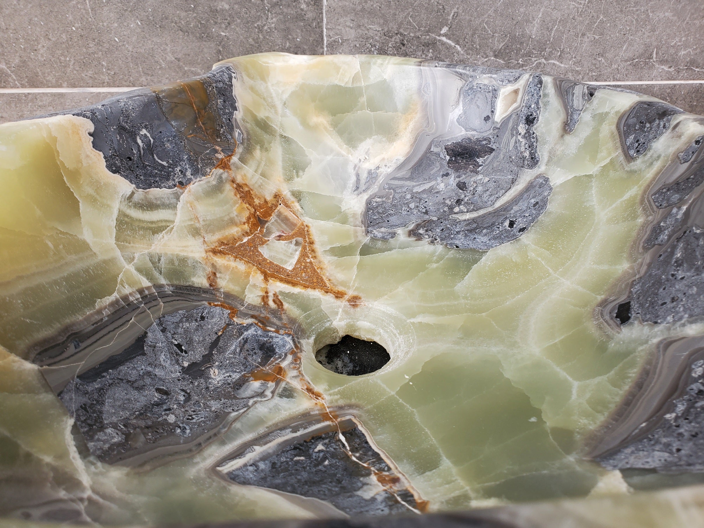 S31_30 Onyx Stone Vessel Bathroom Sink - 17 x 15 inch