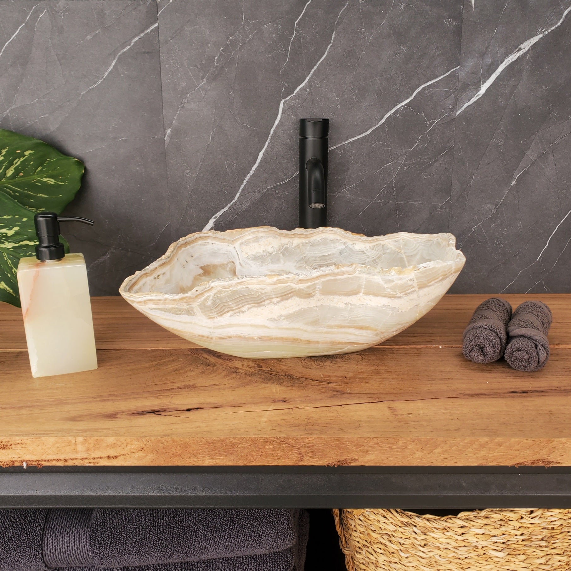 S34_20 Light Onyx Bathroom Vessel Sink - 15 x 12.5 inch