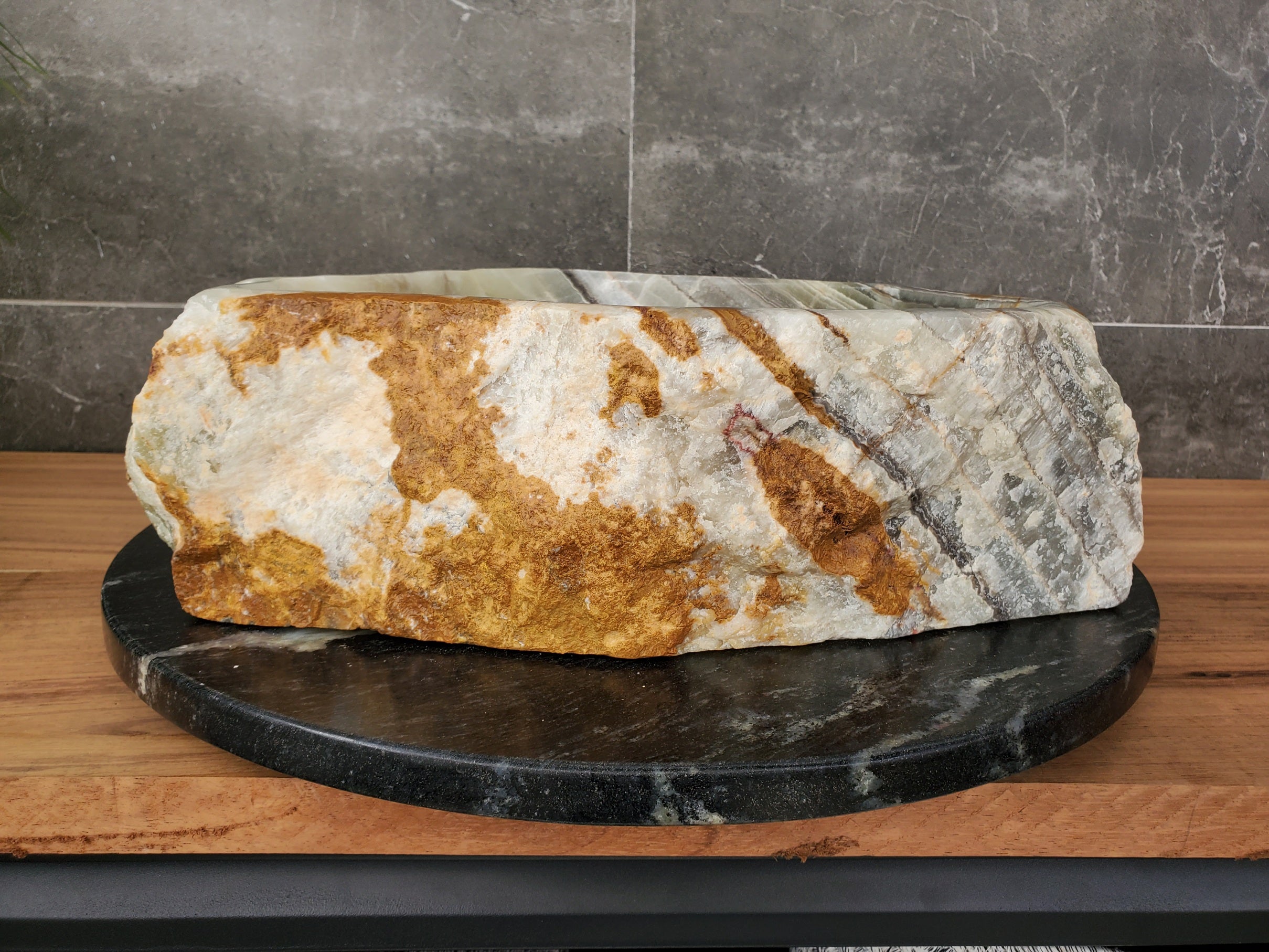 S31_31 Onyx Stone Vessel Bathroom Sink - 17 x 16 inch
