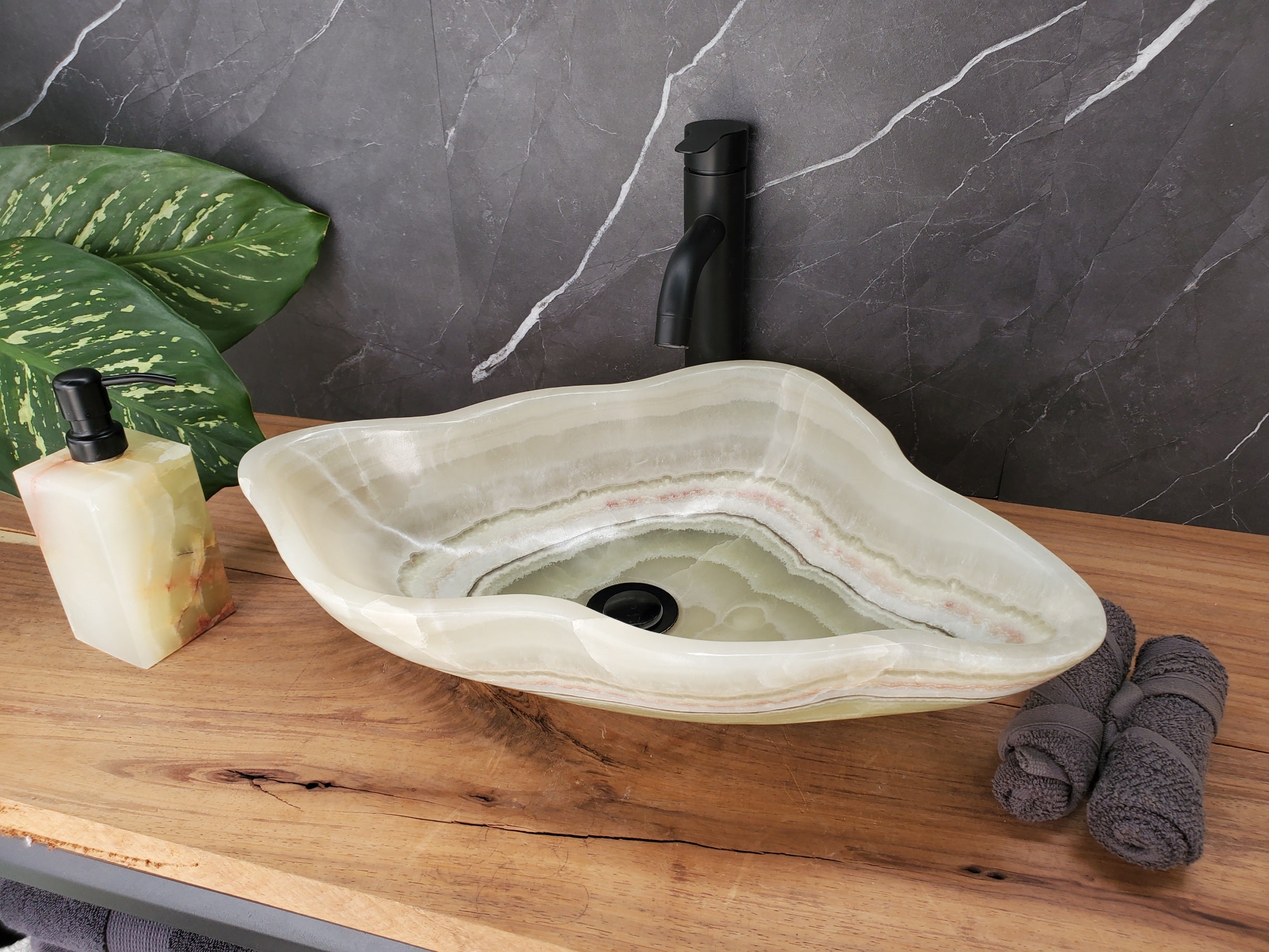 S34_24 Light Green Onyx Stone Vessel Sink - 20 x 13.5 Inch