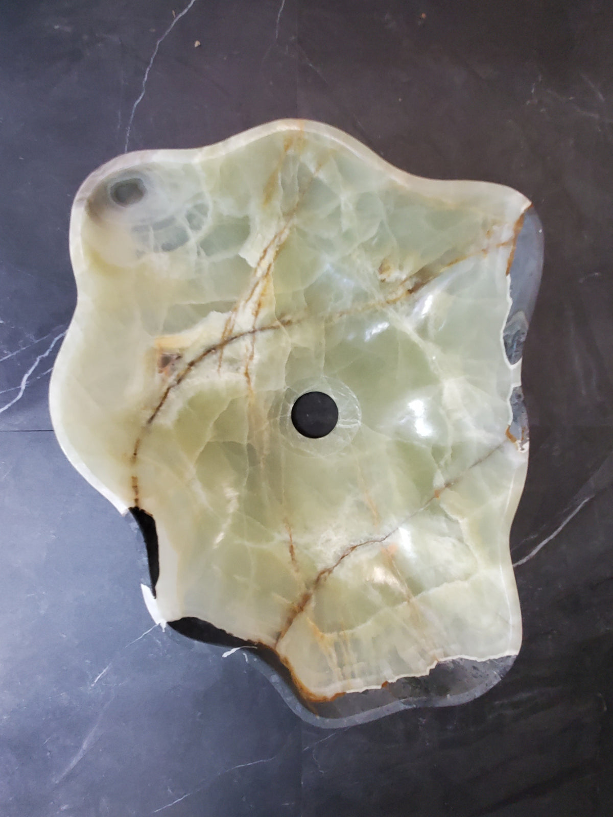 Green Onyx Vessel Sink, Natural Stone Vanity Basin, Polished Bathroom Countertop Sink, Spa Decor 16.5x13 Inch S40_22