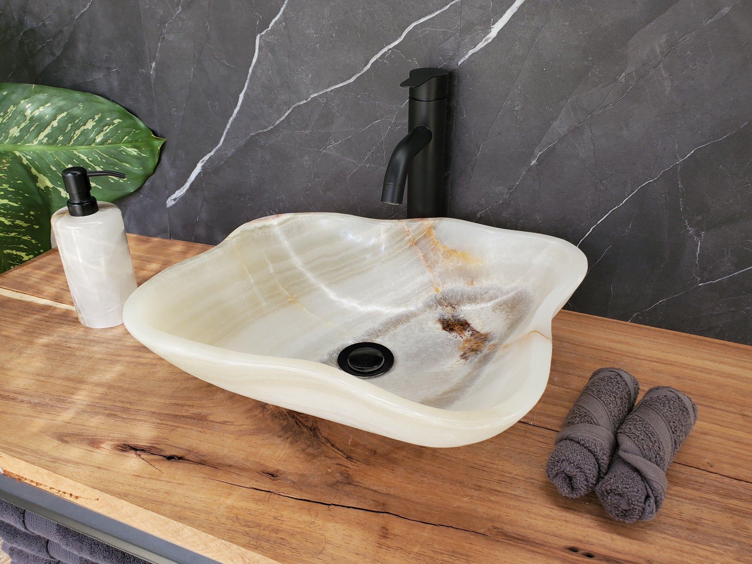 S34_18 Light Green Onyx Bathroom Vessel Sink - 15.2 x 13 inch