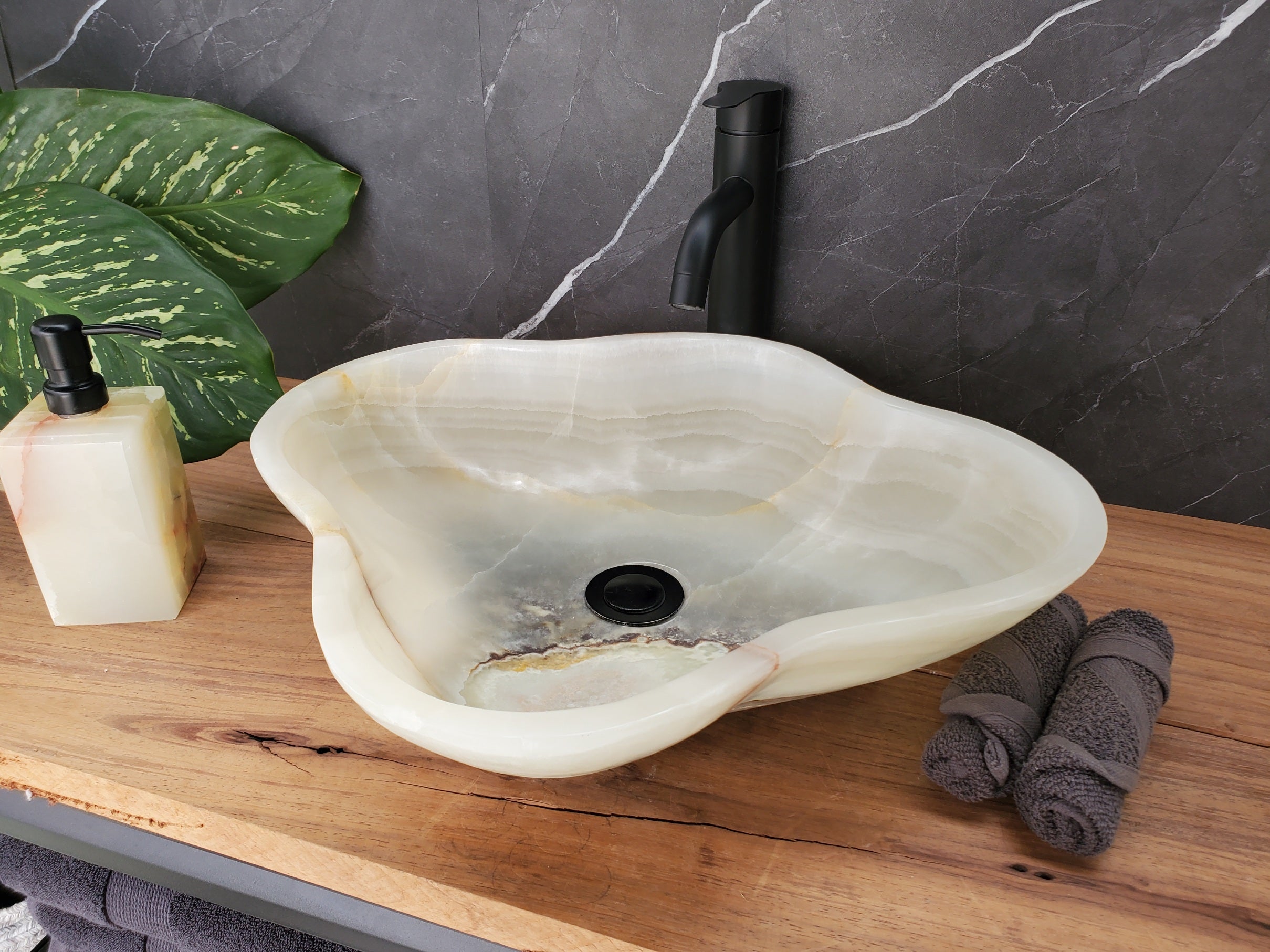 S34_23 Light Onyx Stone Vessel Sink - 19 x 17 inch